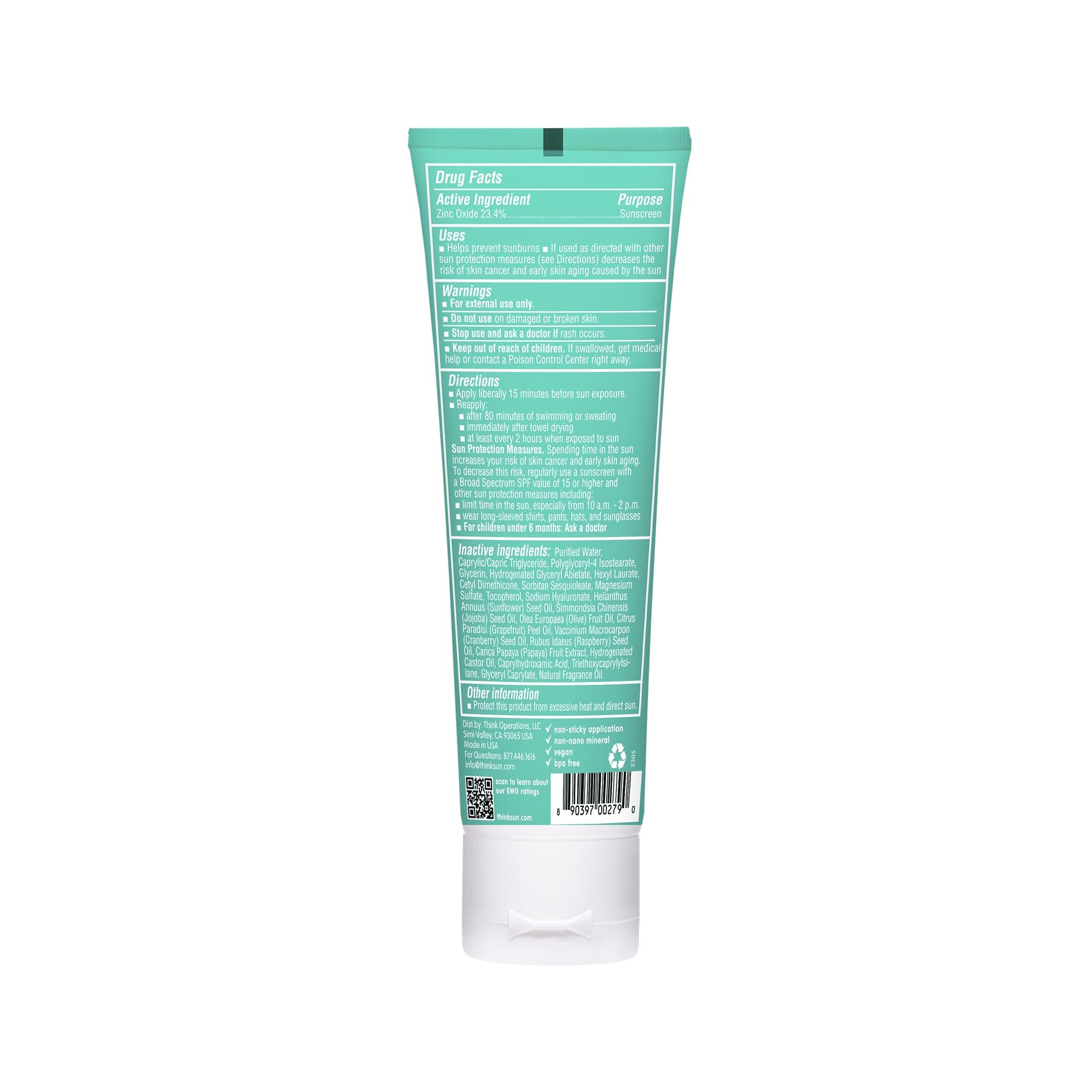 Think Kids SPF 50 sunscreen mineral ingredient label