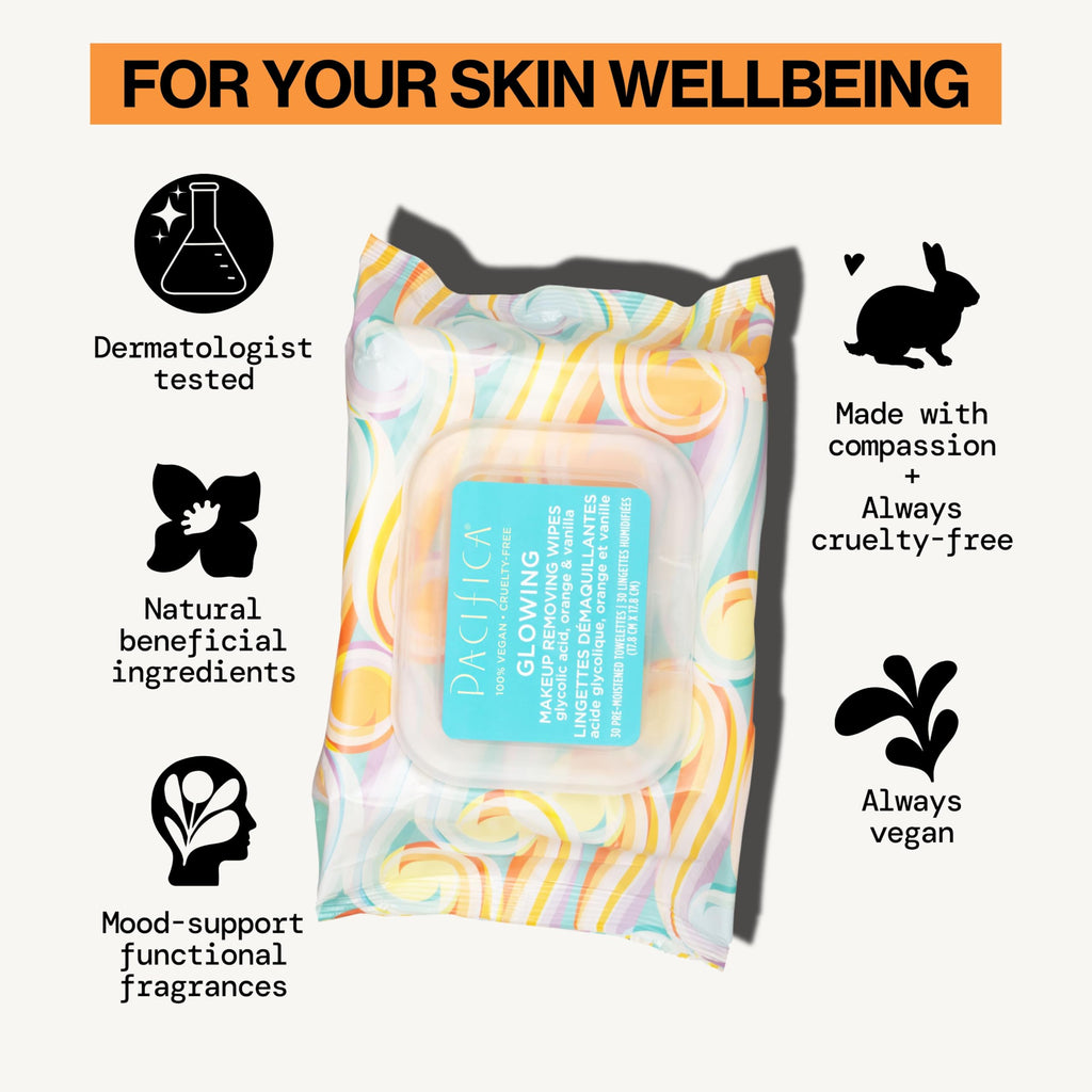 Back of Pacifica wipes package showing directions and ingredients