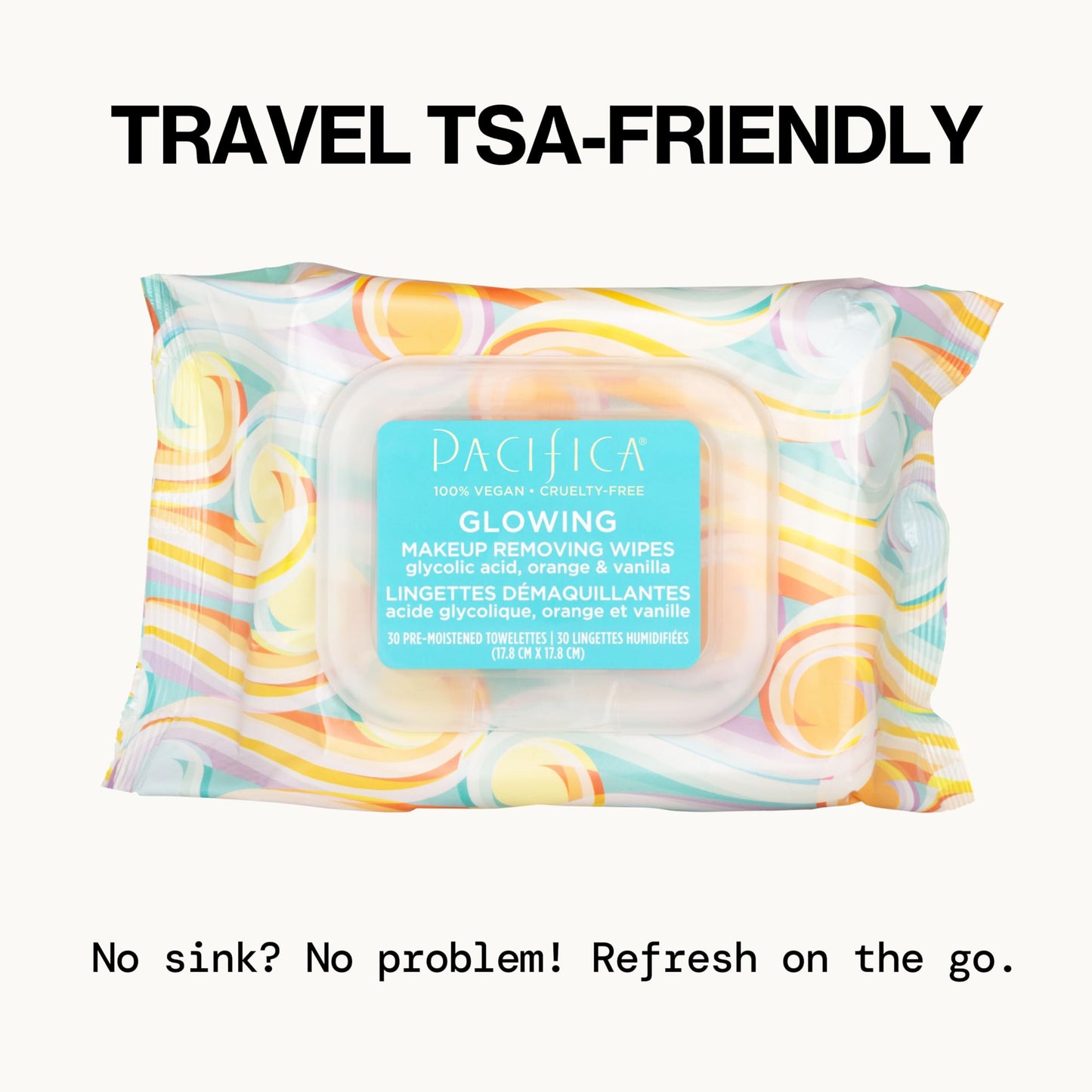 Pacifica Glowing Makeup Remover Wipes stack of 30 count