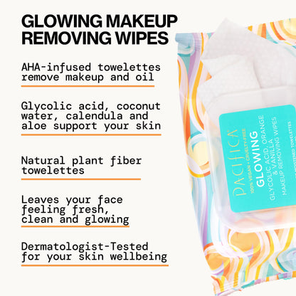 Lifestyle shot of Pacifica exfoliating face wipes for daily cleaning