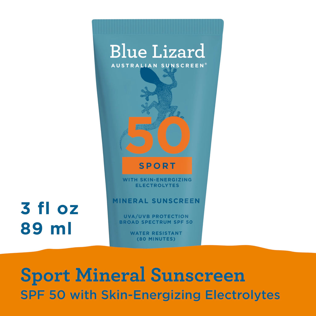 Blue Lizard sport mineral sunscreen group display with cap open