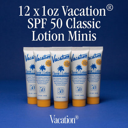 Close up of Vacation SPF 50 mini sunscreen tube