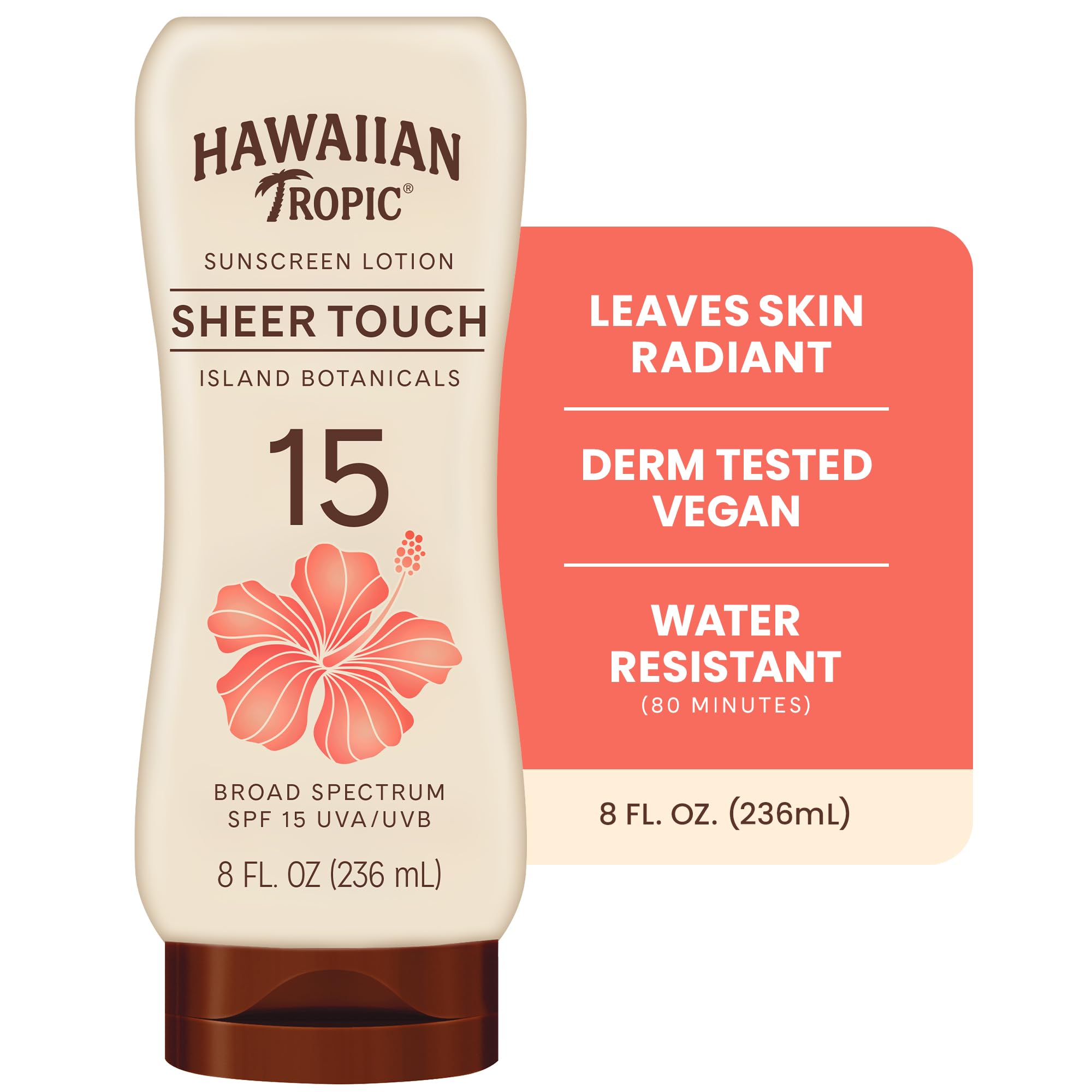 Hawaiian Tropic SPF 15 sunscreen lotion side packaging view