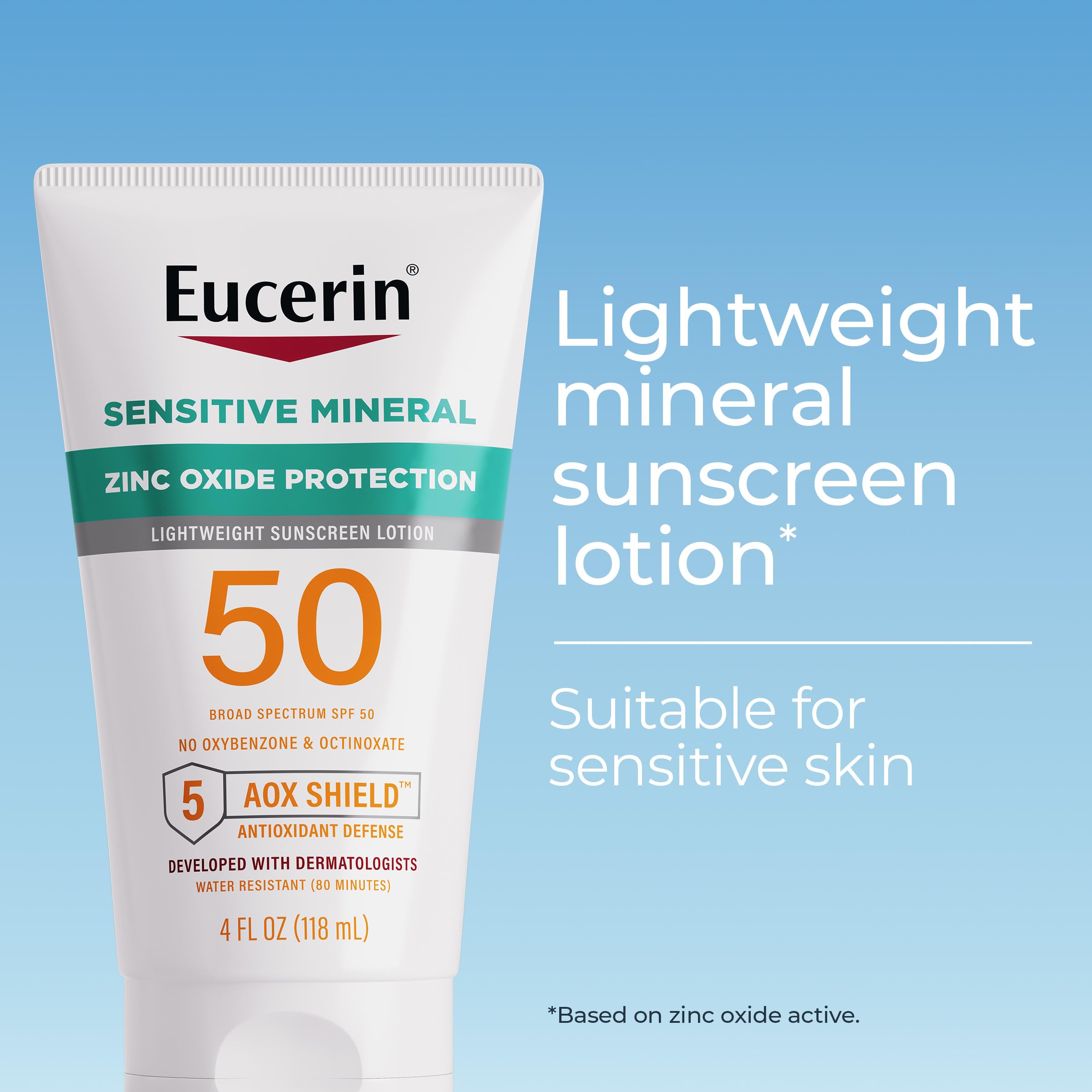 Eucerin mineral sunscreen bottle showing SPF 50 protection