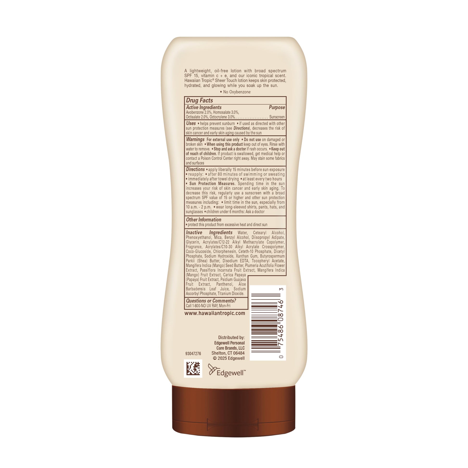 Hawaiian Tropic sunscreen bottle held in hand for scale