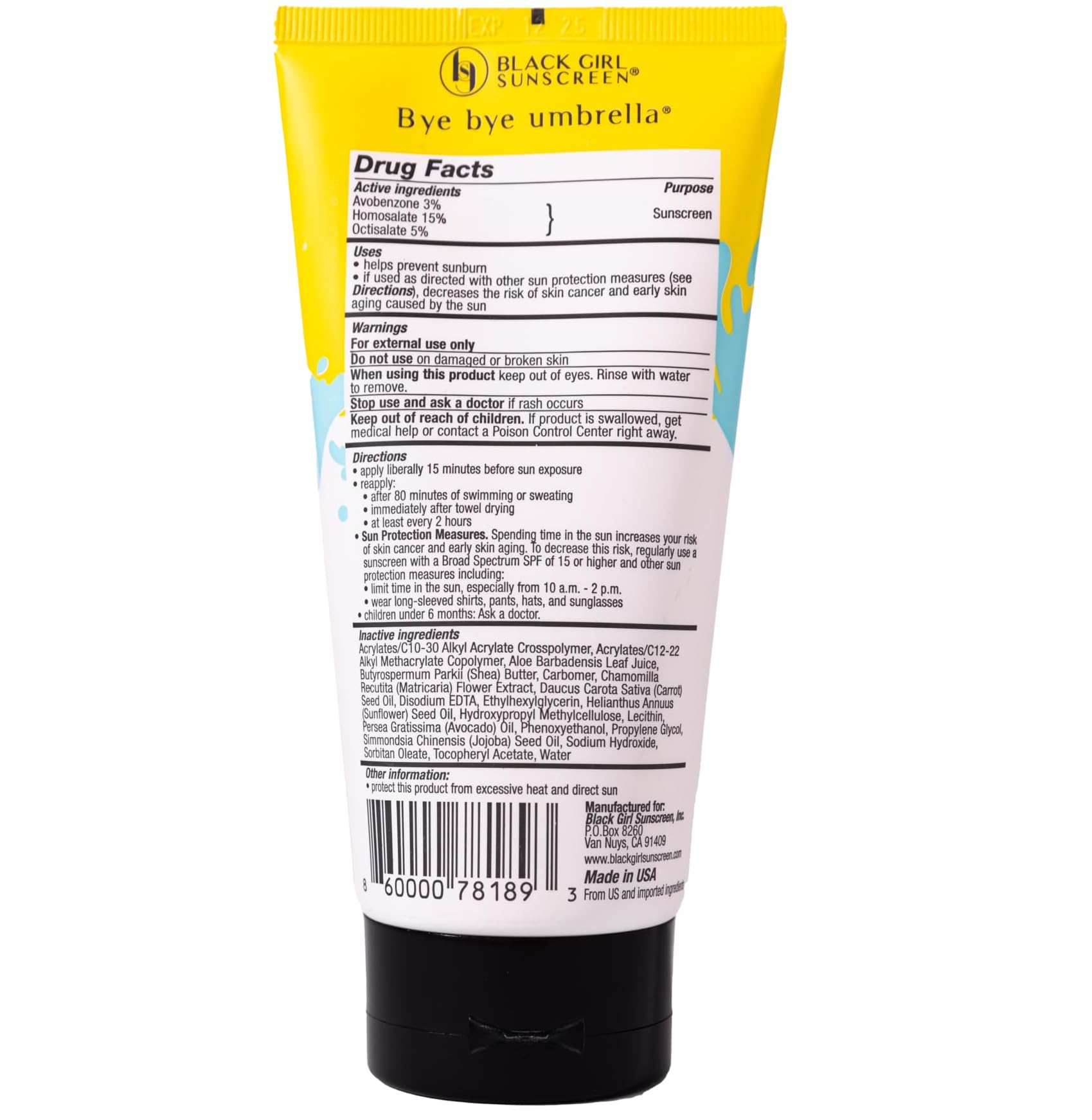 Black Girl Sunscreen Kids SPF 50 packaging details