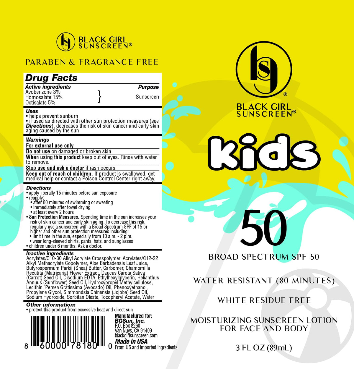 Black Girl Sunscreen Kids SPF 50 Lotion brand logo display