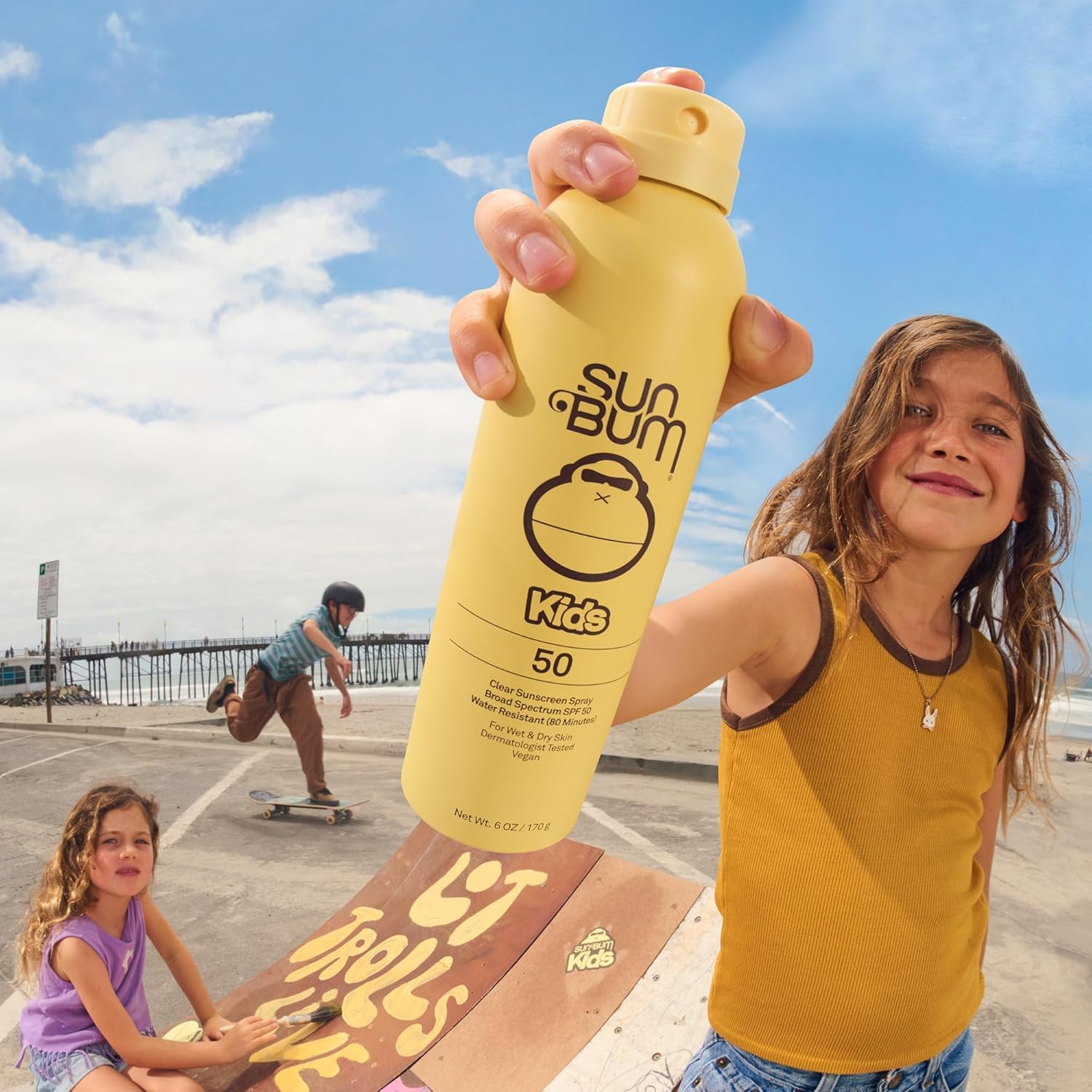 Back view of Sun Bum Kids SPF 50 spray showing ingredients