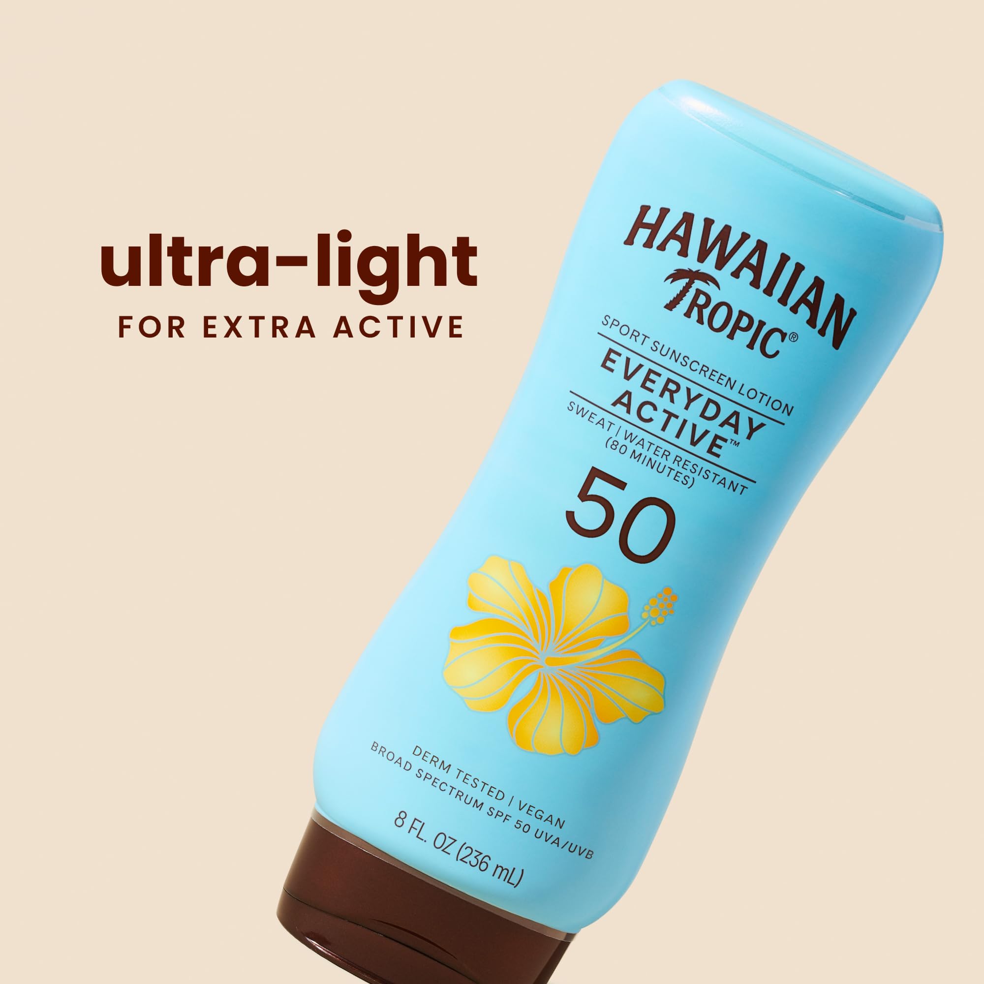 Hawaiian Tropic SPF 50 sport sunscreen 8 fluid ounce bottle