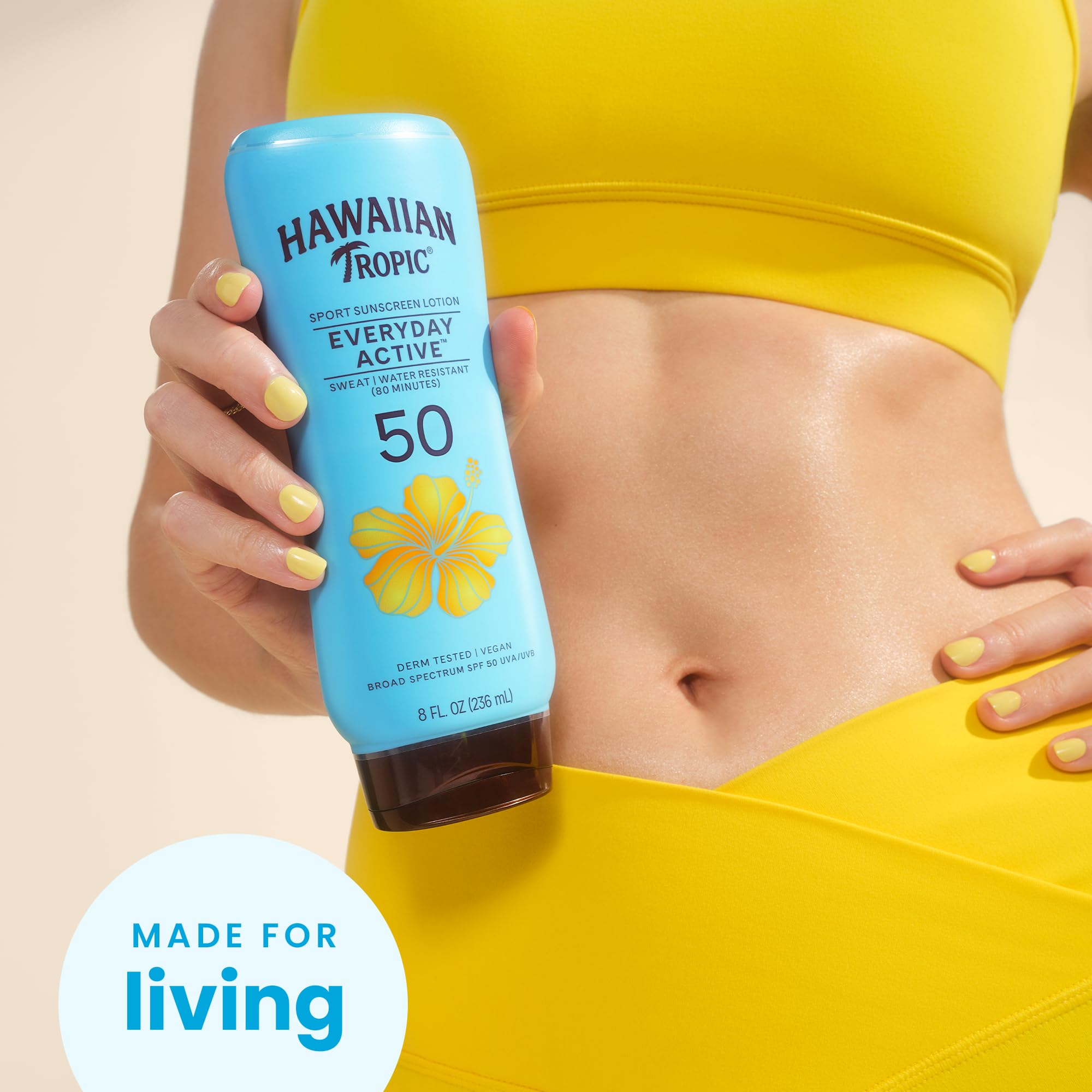 Back label of Hawaiian Tropic Everyday Active sunscreen showing usage instructions