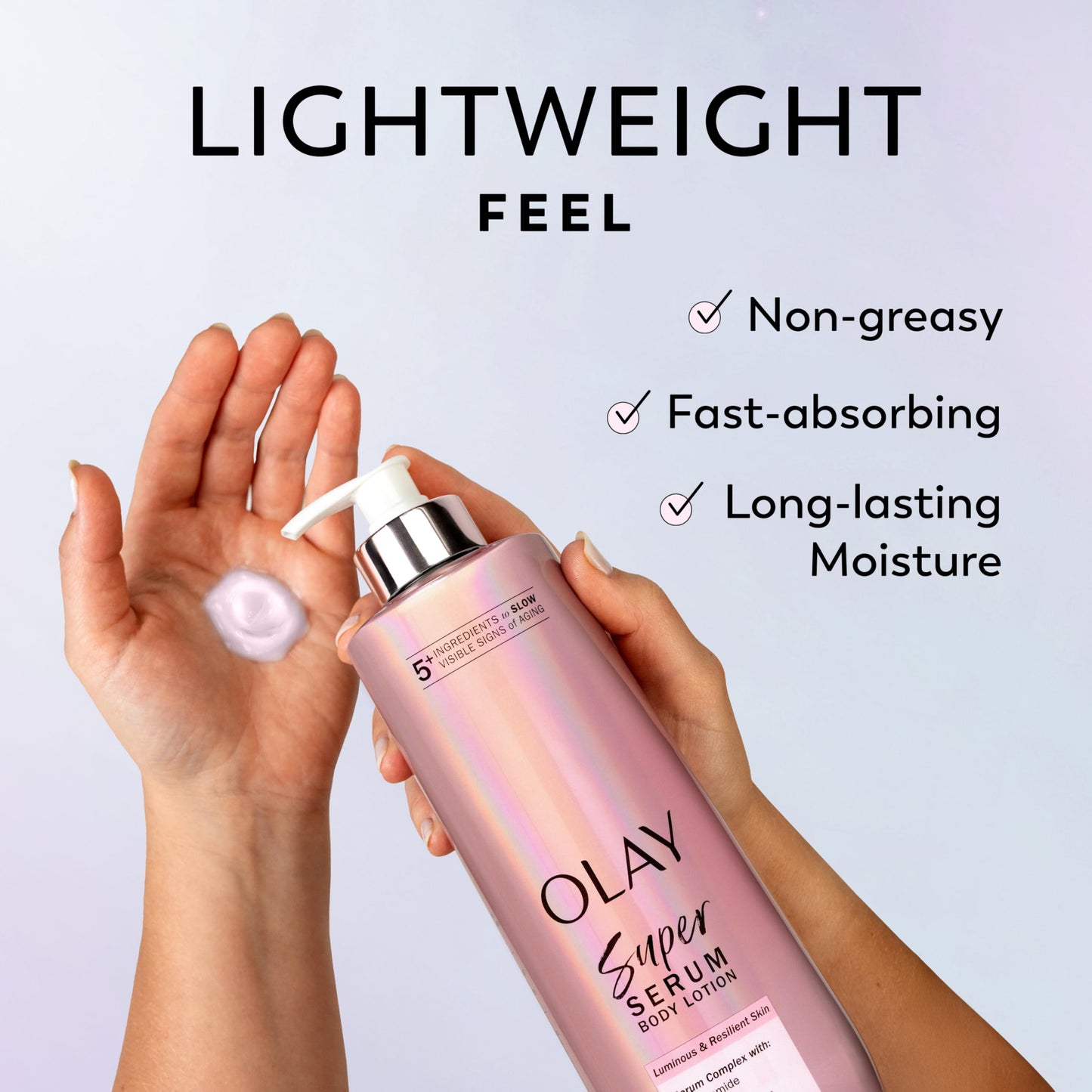 Olay Super Serum application on dry skin