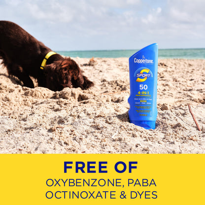 Coppertone Sport sunscreen lotion bottle close up
