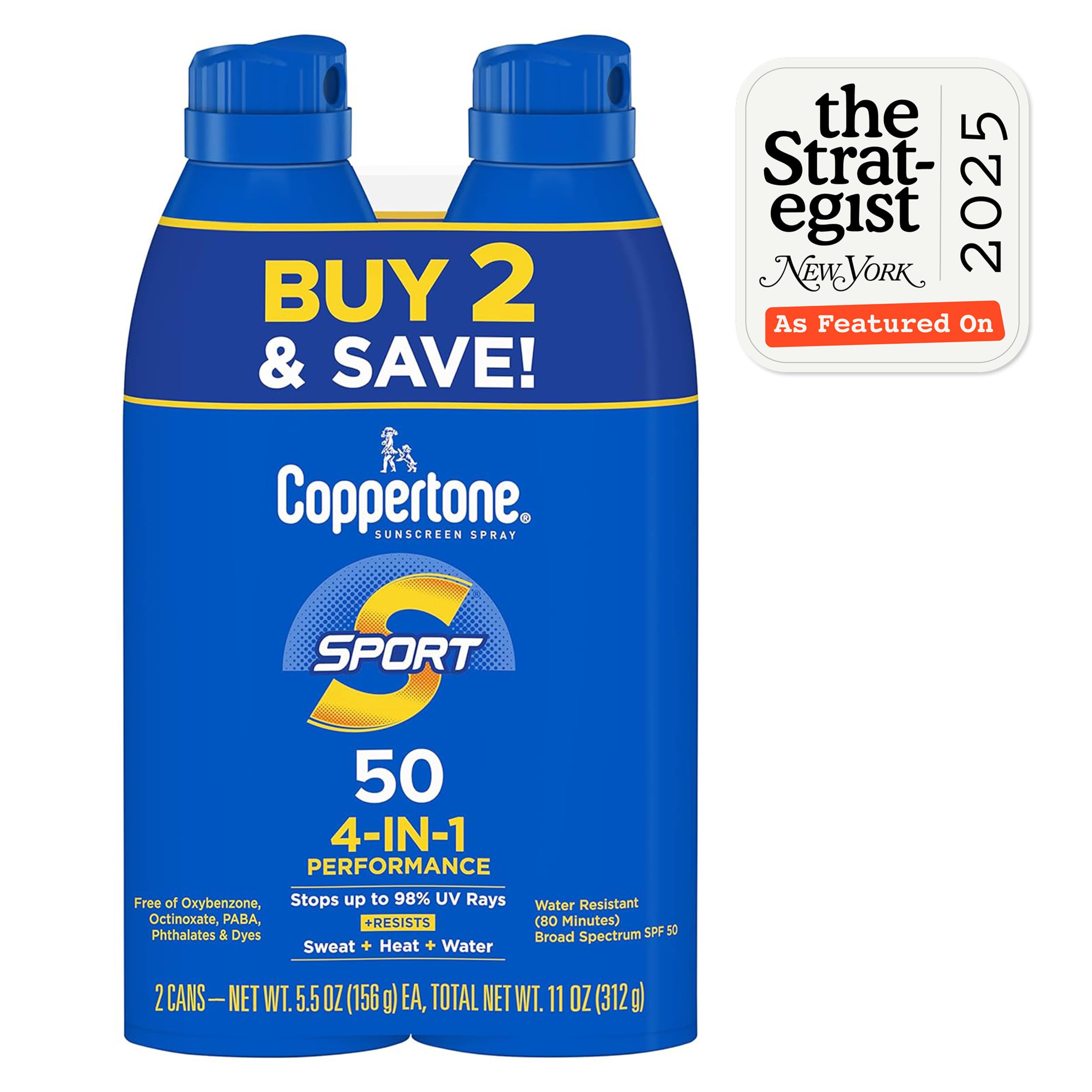 Coppertone Sport twin pack spray bottles packaging
