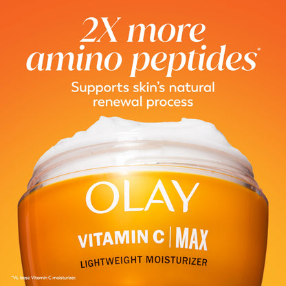 Close up shot of the Olay Vitamin C MAX jar highlighting the double peptide and hyperpigmentation reduction formula