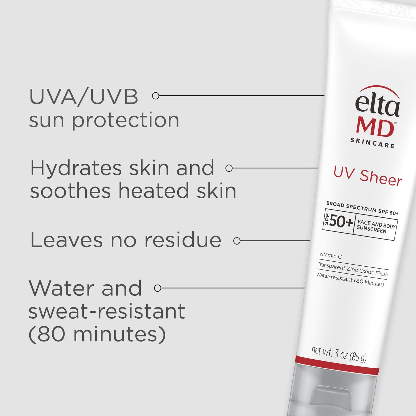 Back of EltaMD UV Sheer tube showing active ingredients