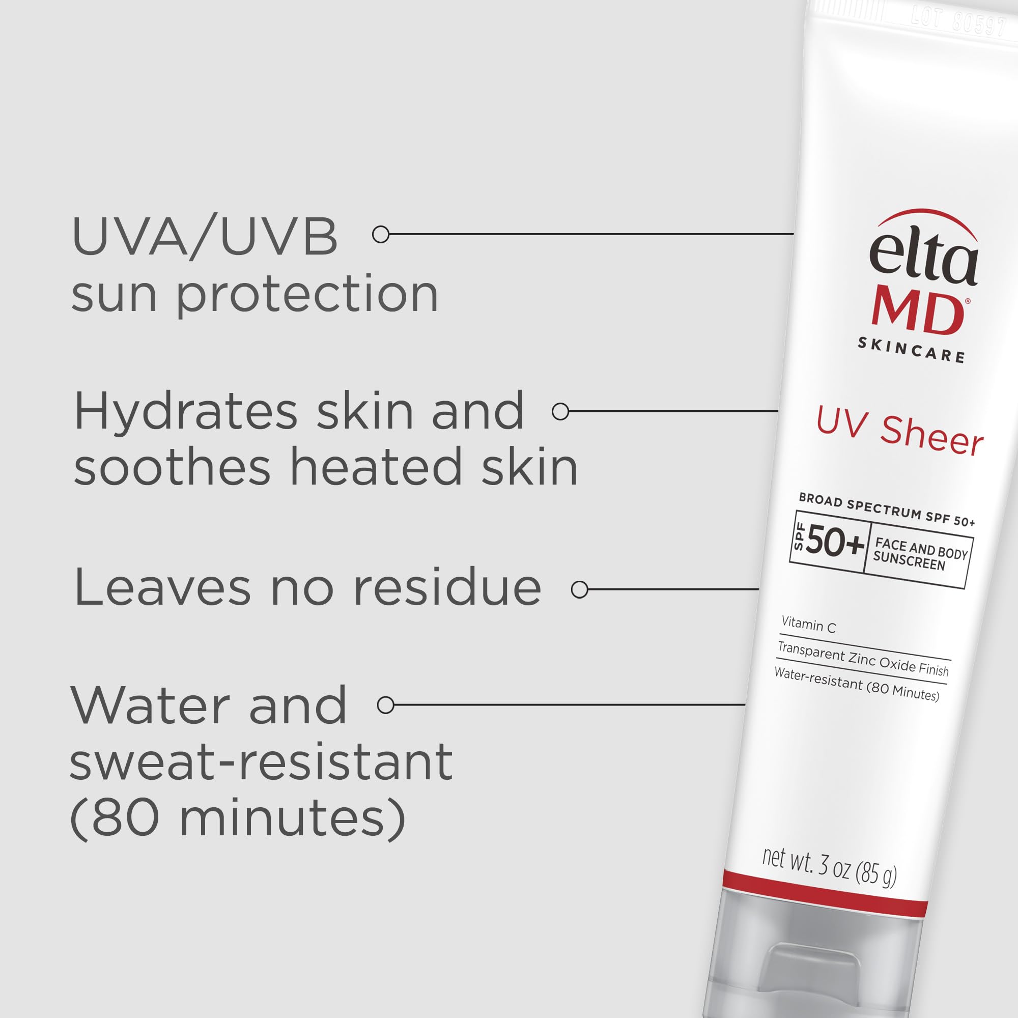 Back of EltaMD UV Sheer tube showing active ingredients