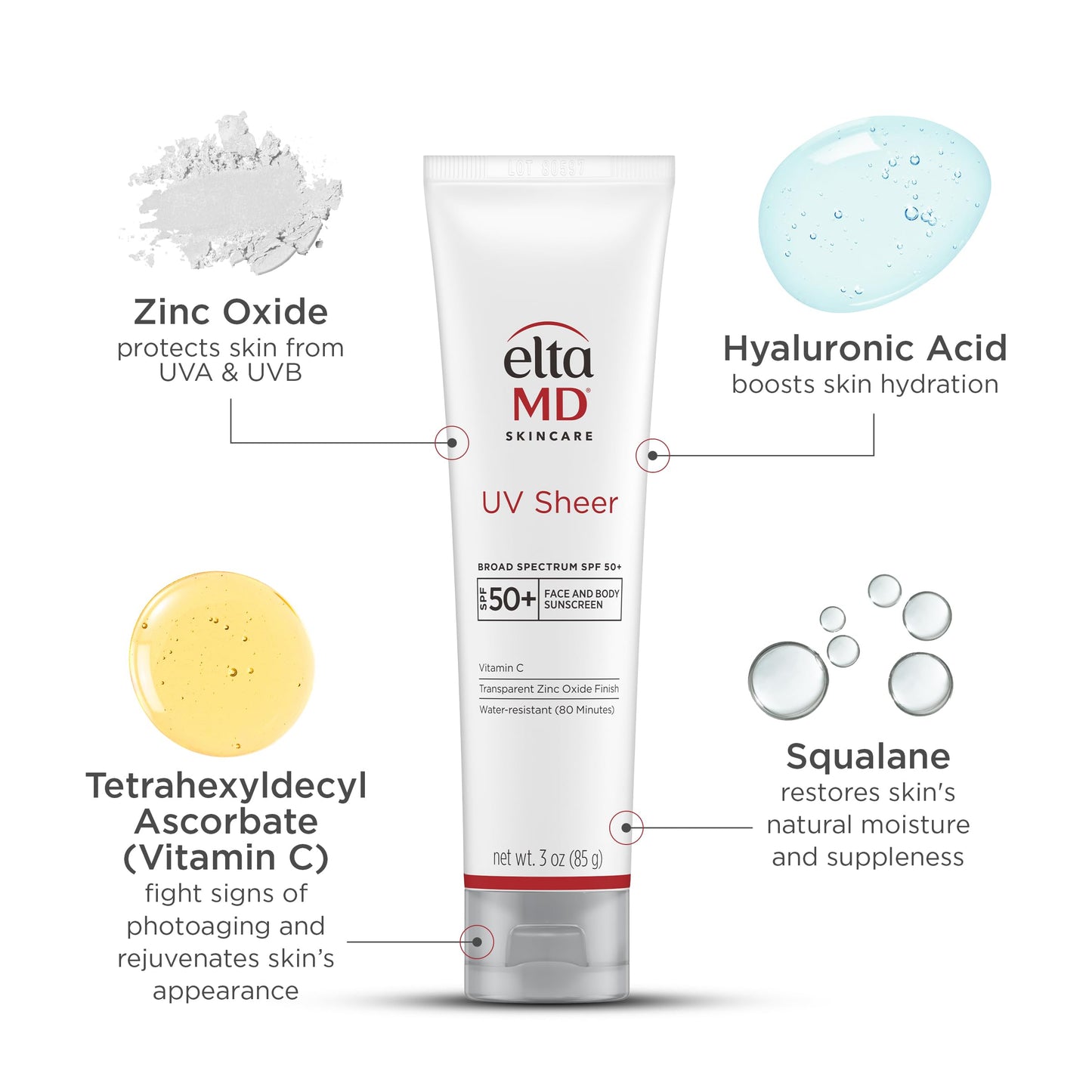Side profile of EltaMD UV Sheer three ounce tube