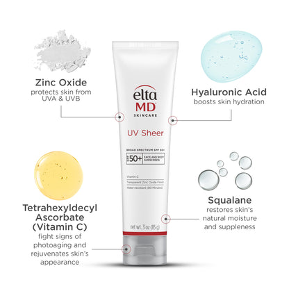 Side profile of EltaMD UV Sheer three ounce tube