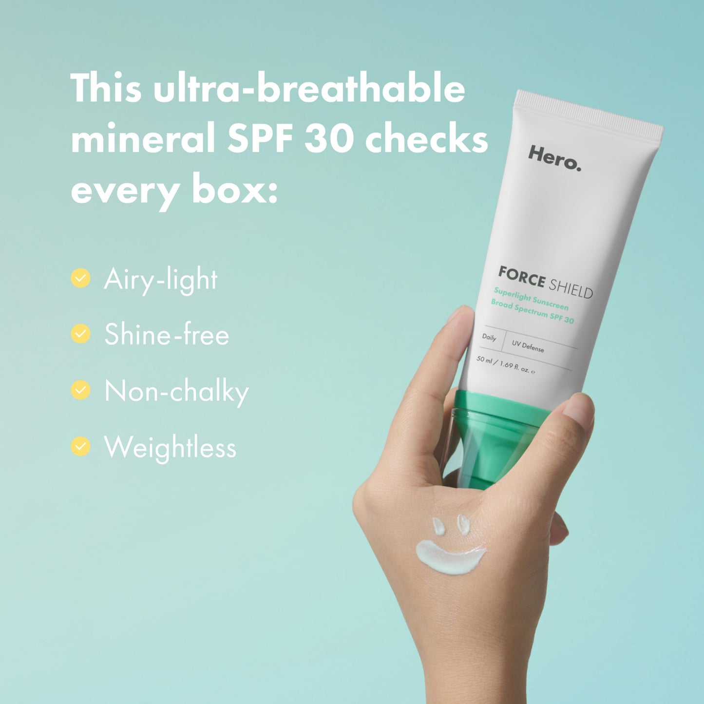 Back of Hero Cosmetics sunscreen bottle with ingredient list