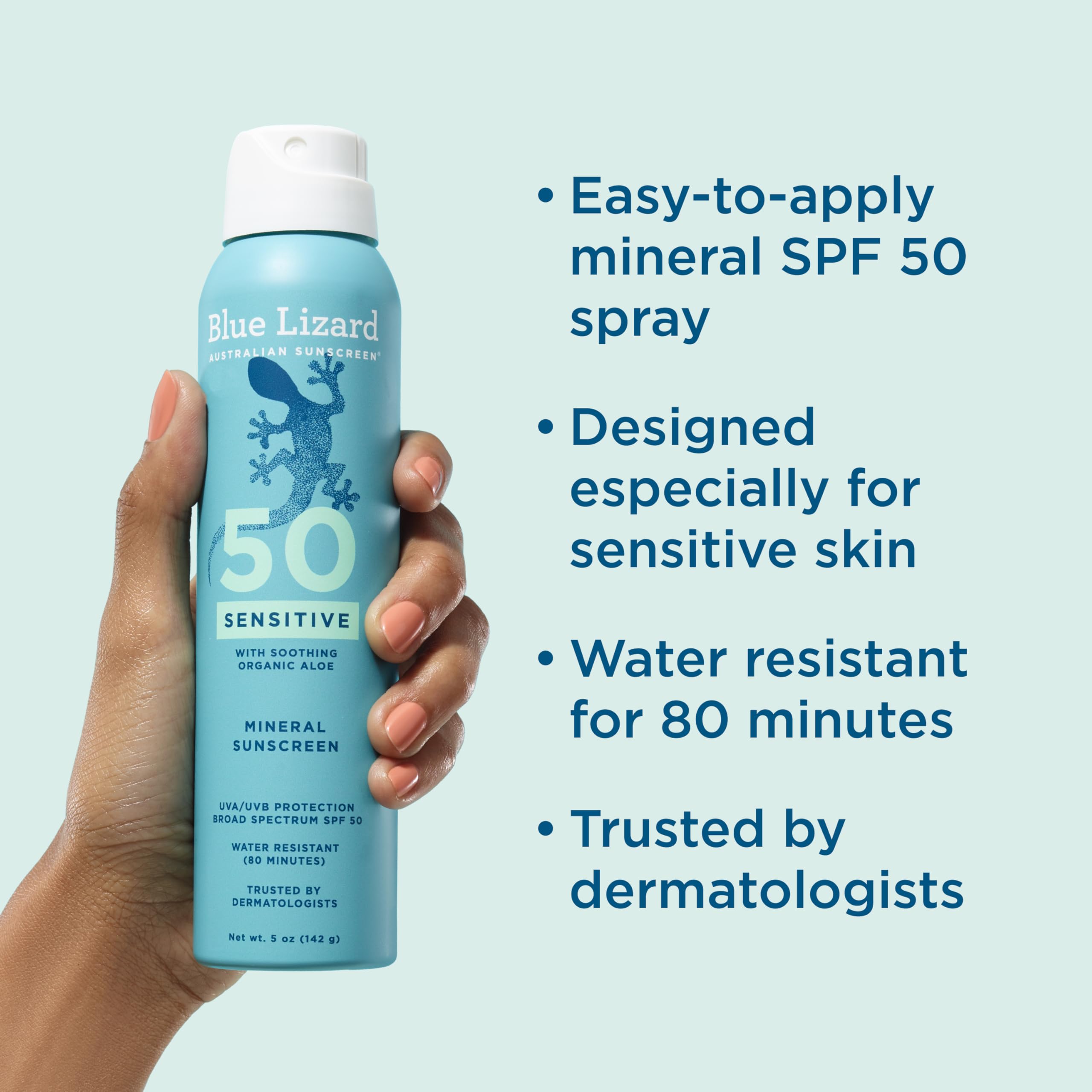 Blue Lizard mineral sunscreen spray bottle with UV indicator cap
