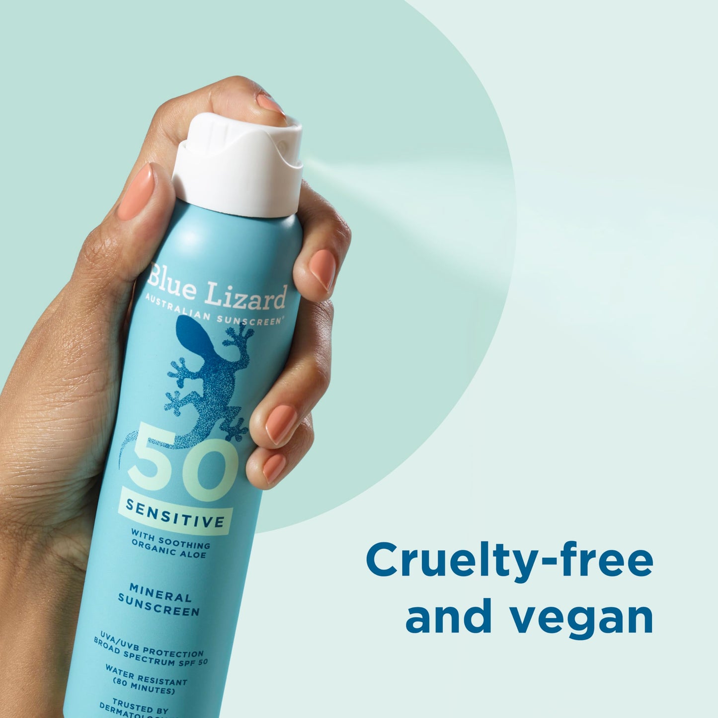 Back of Blue Lizard SPF 50 spray showing ingredient details