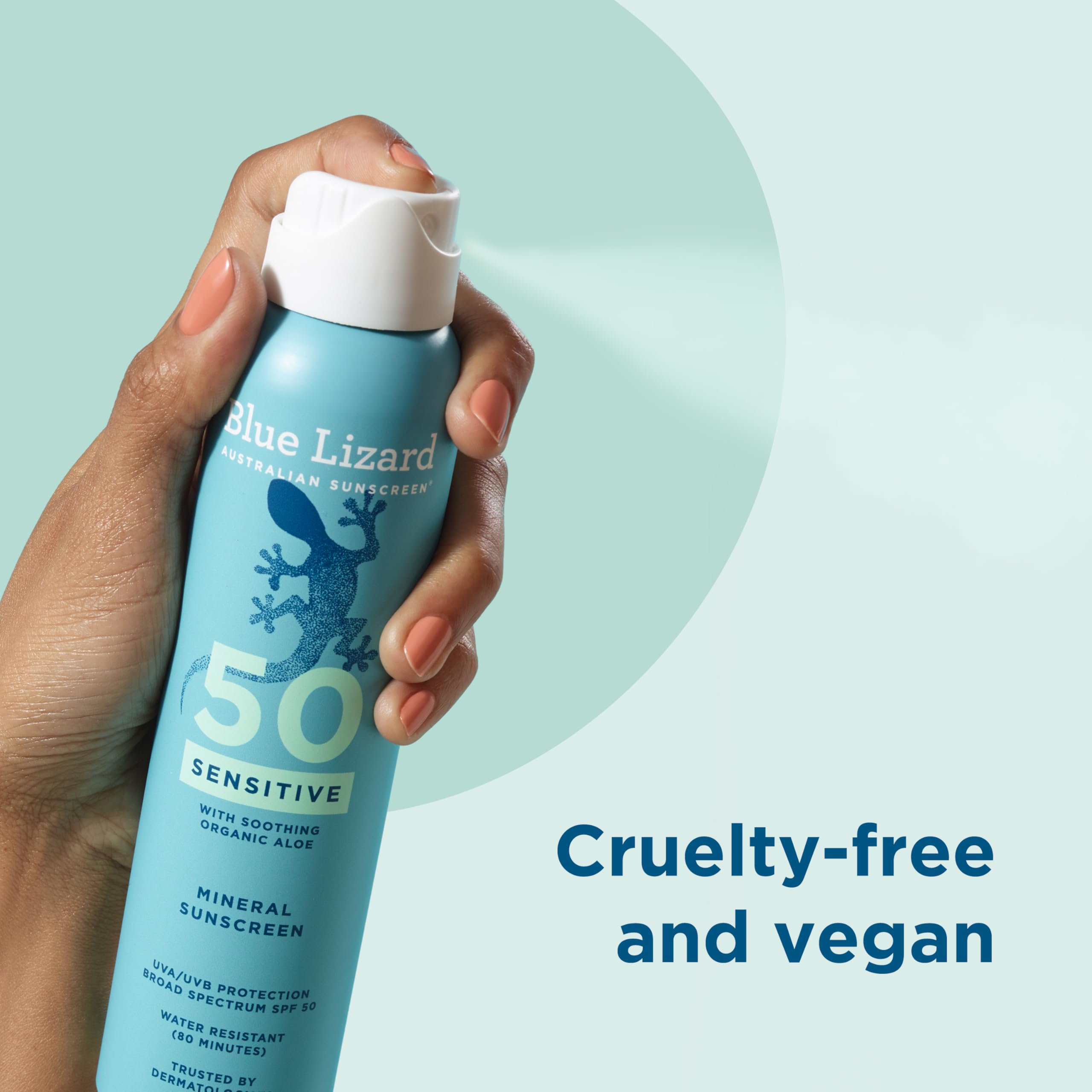 Back of Blue Lizard SPF 50 spray showing ingredient details