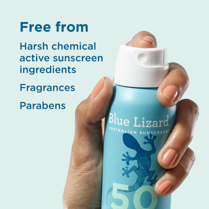 Texture demonstration of Blue Lizard mineral sunscreen spray