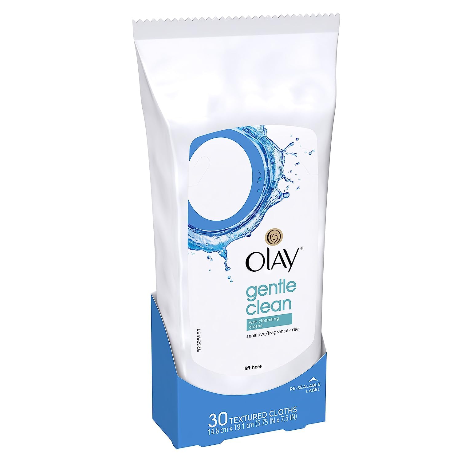 Olay gentle facial cloths side view showing 30 count