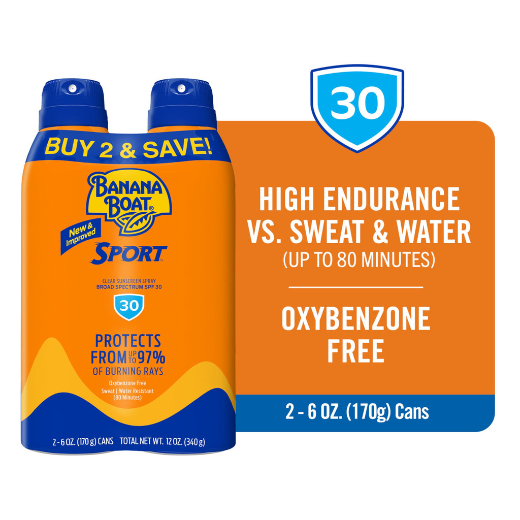 Twin pack of clear sport performance sunscreen spray cans