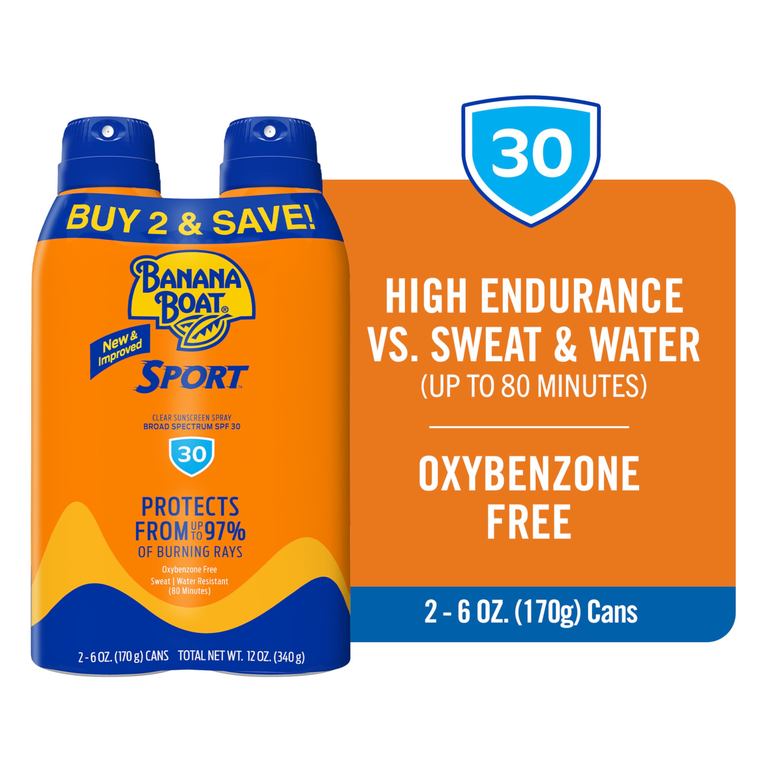 Banana Boat Sport Ultra sunscreen spray cans side by side