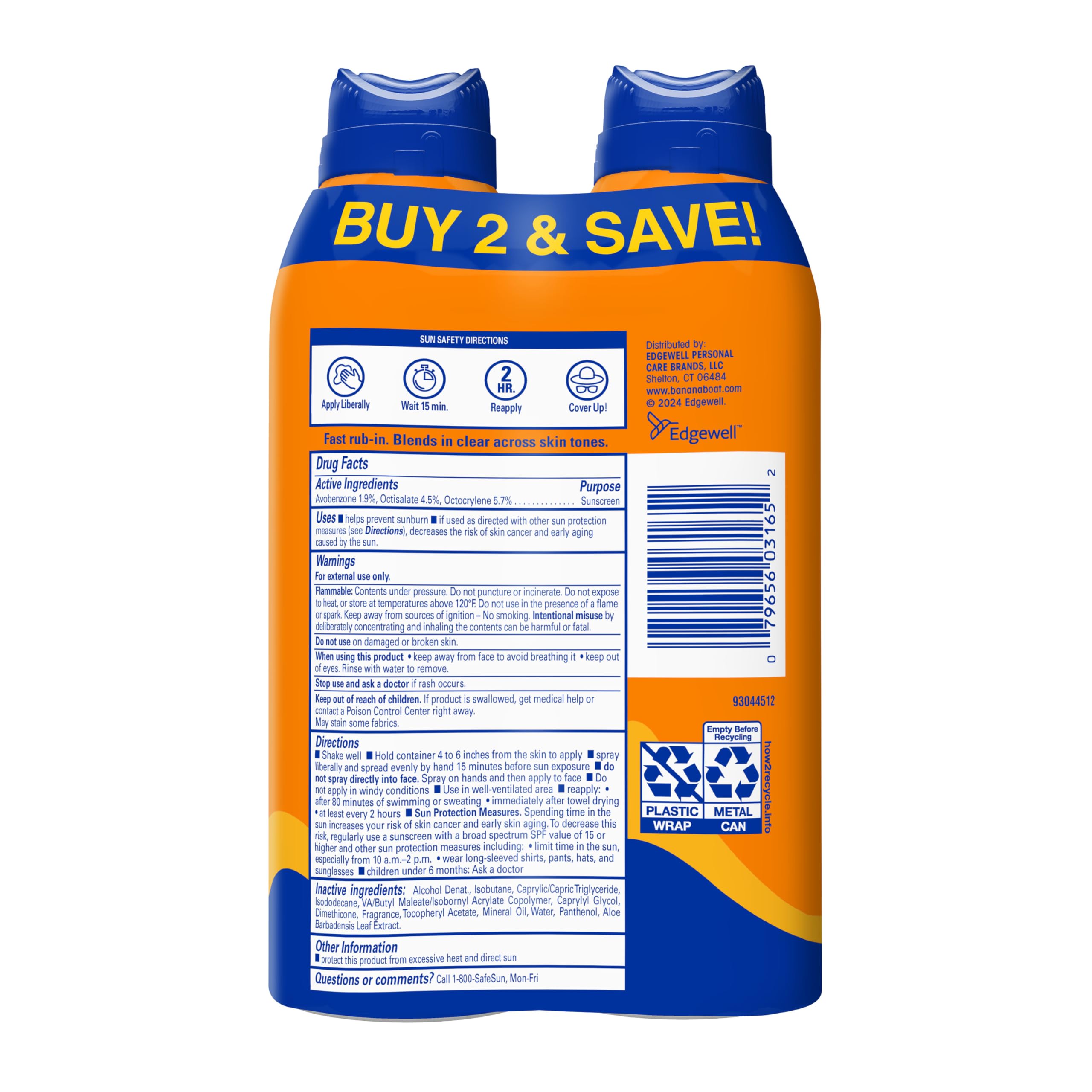 Back view of Banana Boat Sport Ultra SPF 30 spray label