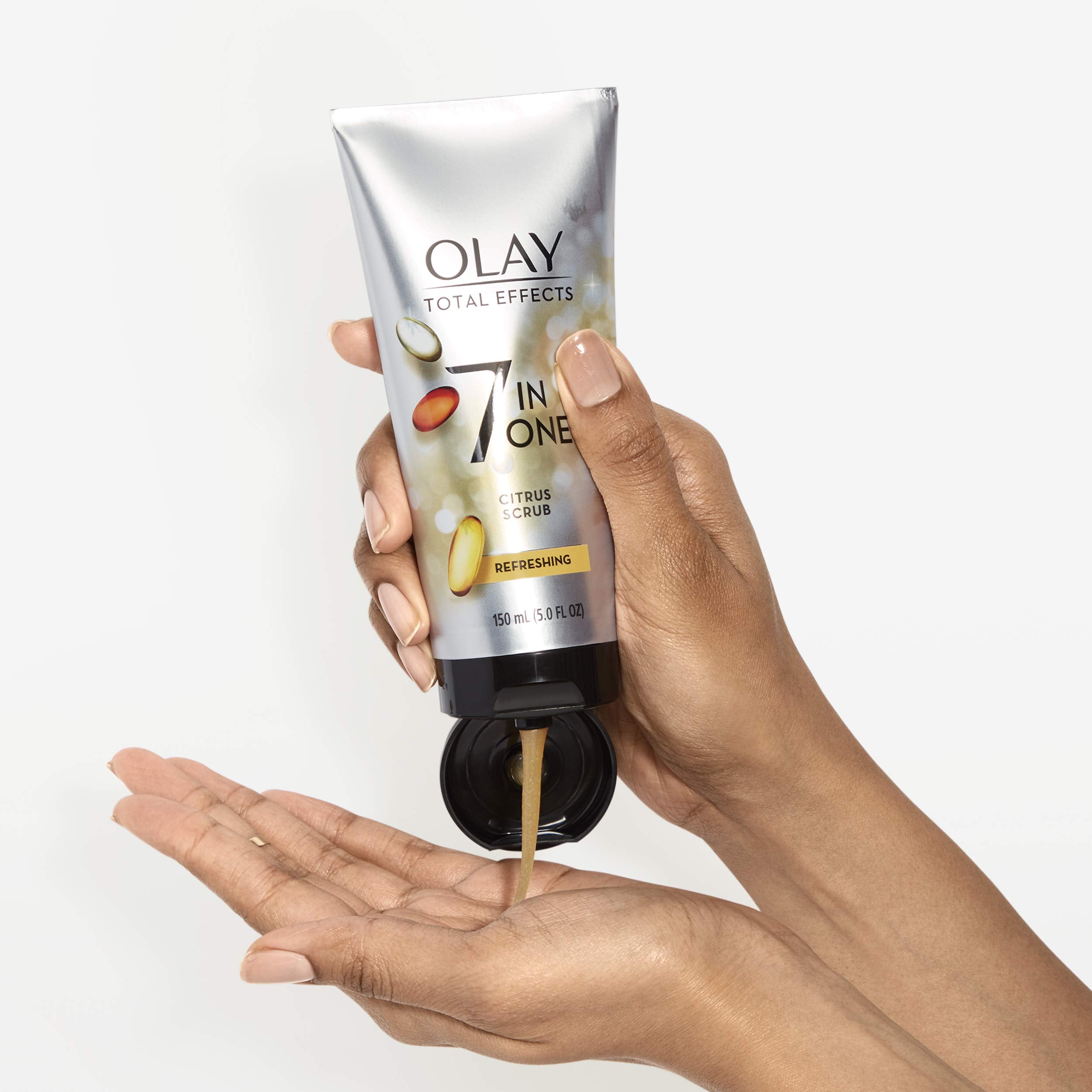 Back label of Olay Total Effects daily facial cleanser showing usage instructions