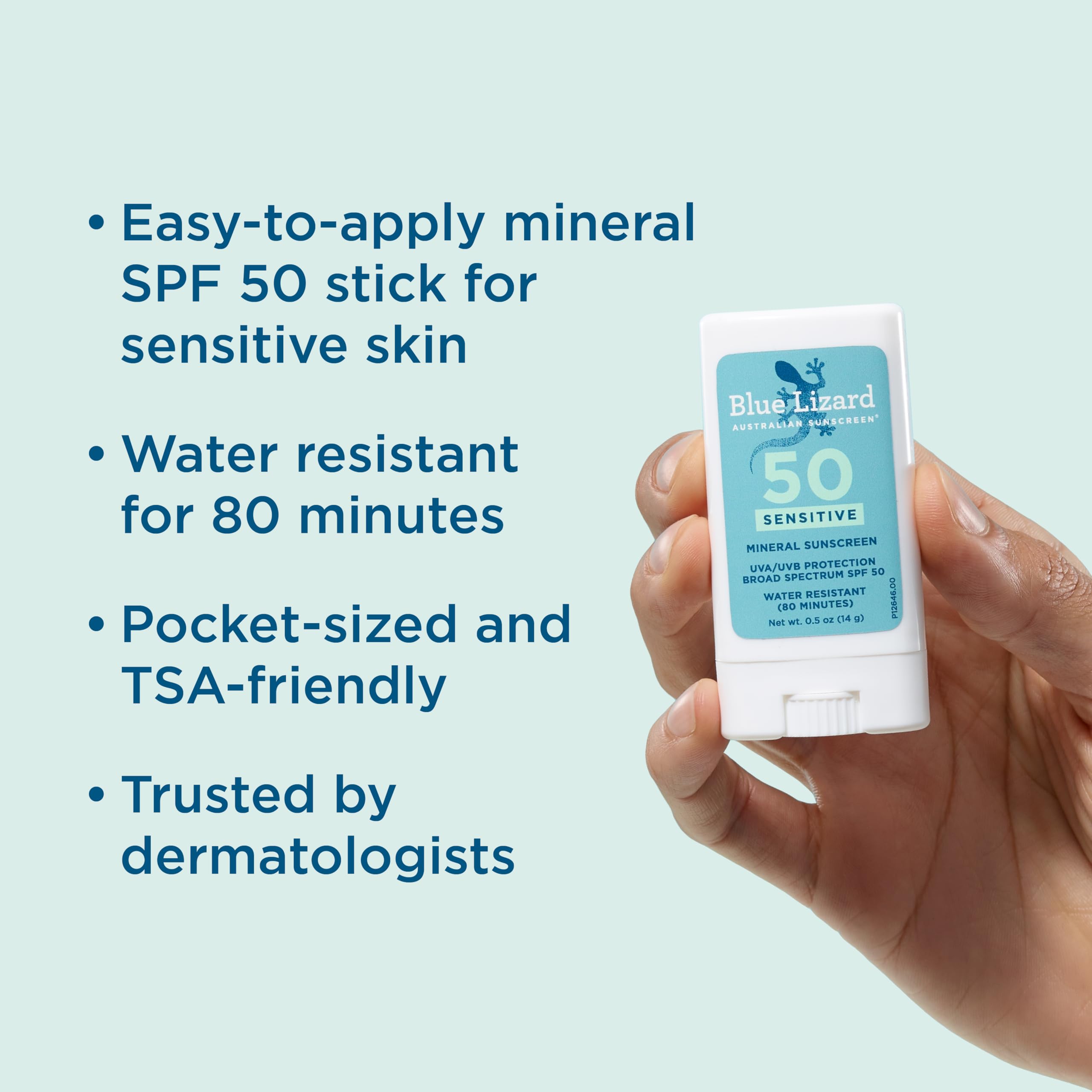 Blue Lizard Sensitive Mineral Sunscreen Stick SPF 50 open stick applicator