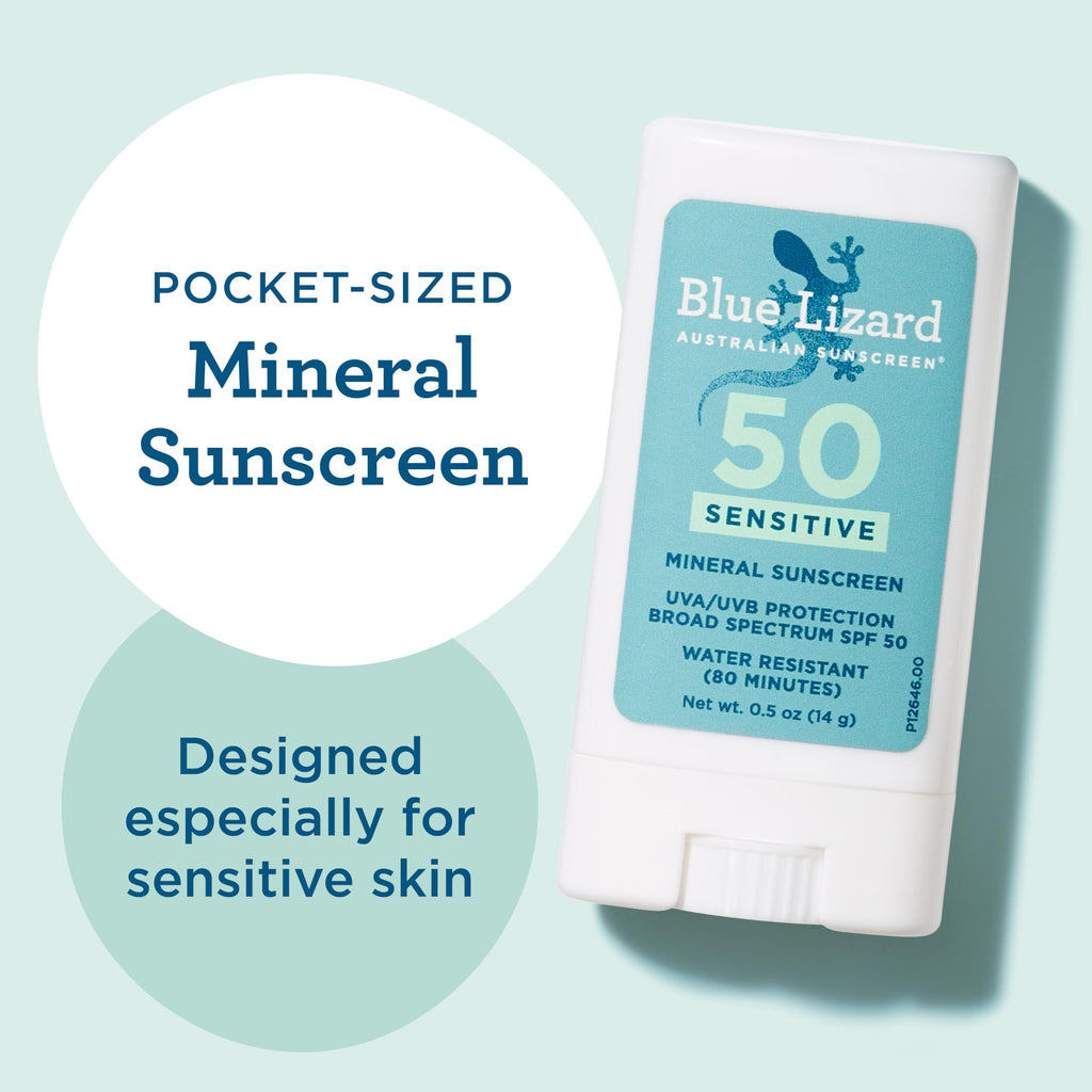 Blue Lizard travel friendly sunscreen stick ingredient label view