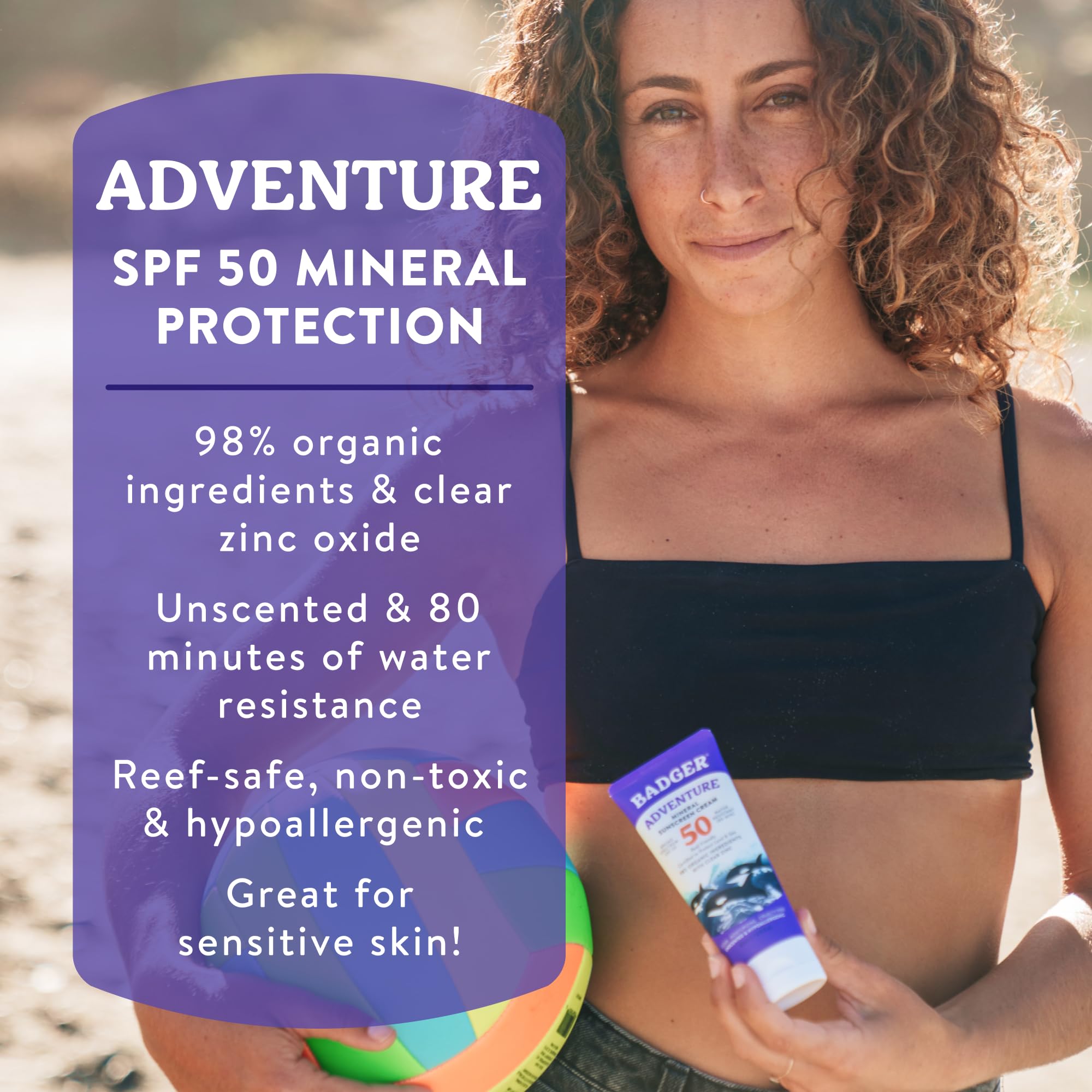 Badger SPF 50 sunscreen tube packaging