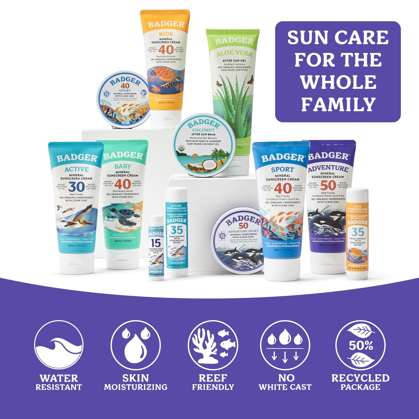 Side view of Badger Adventure Sport sunscreen 2.9 fluid ounce tube