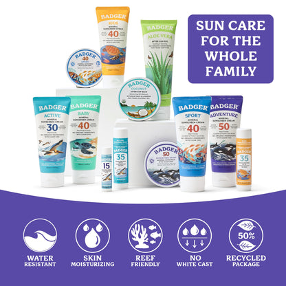 Side view of Badger Adventure Sport sunscreen 2.9 fluid ounce tube