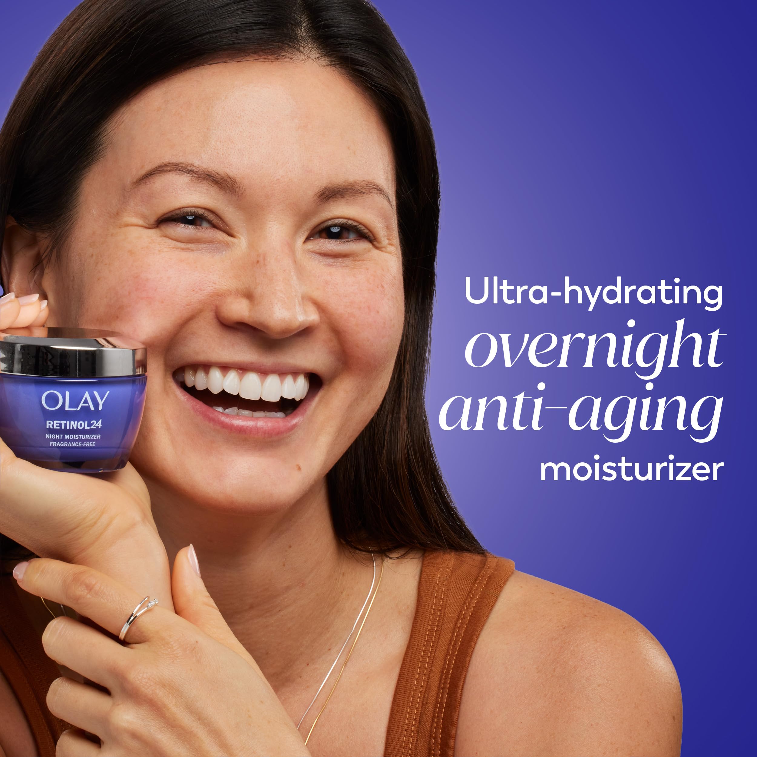 Back label of Olay Regenerist Retinol 24 Night Moisturizer showing ingredients and 0.5 Ounce size