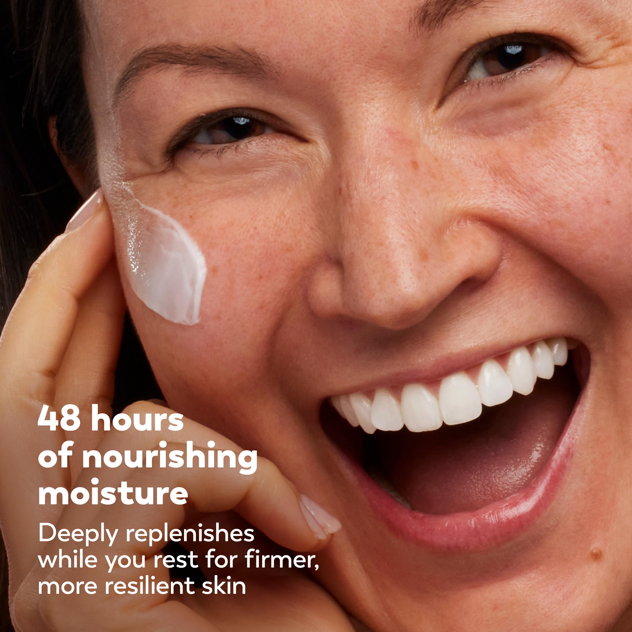 Olay overnight face cream texture showing rich white formula