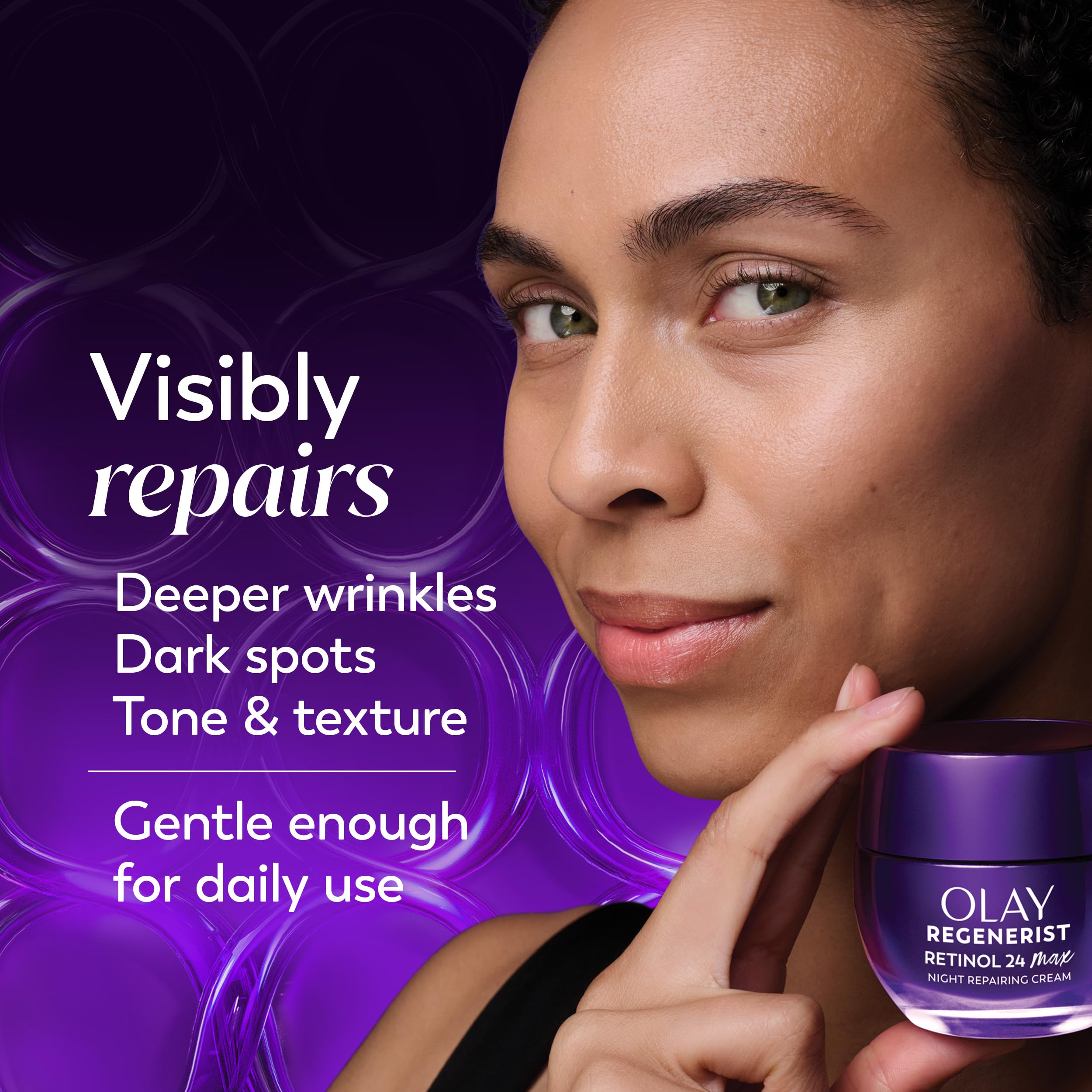 Olay Triple Collagen Peptide and Niacinamide night cream jar open