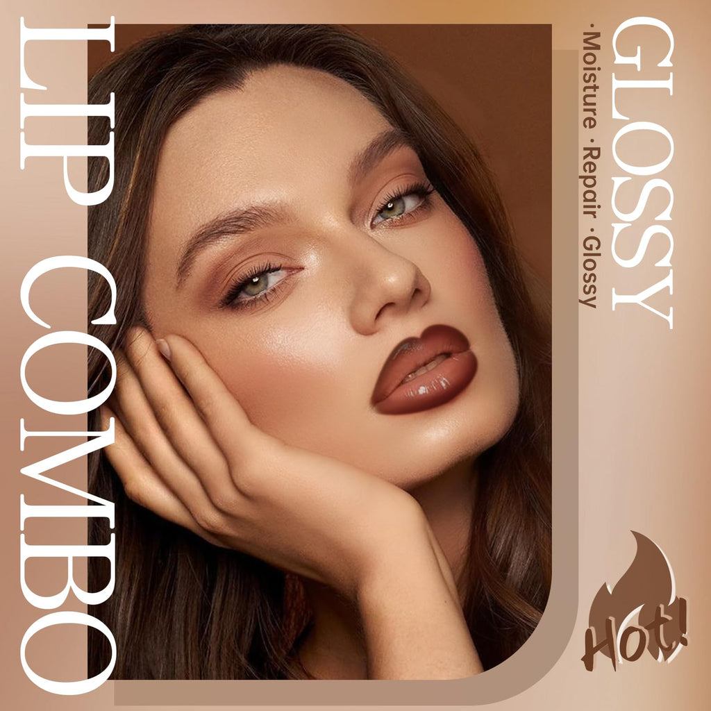 Close up of Hosaily brown lip contour pencil and liquid gloss applicator.