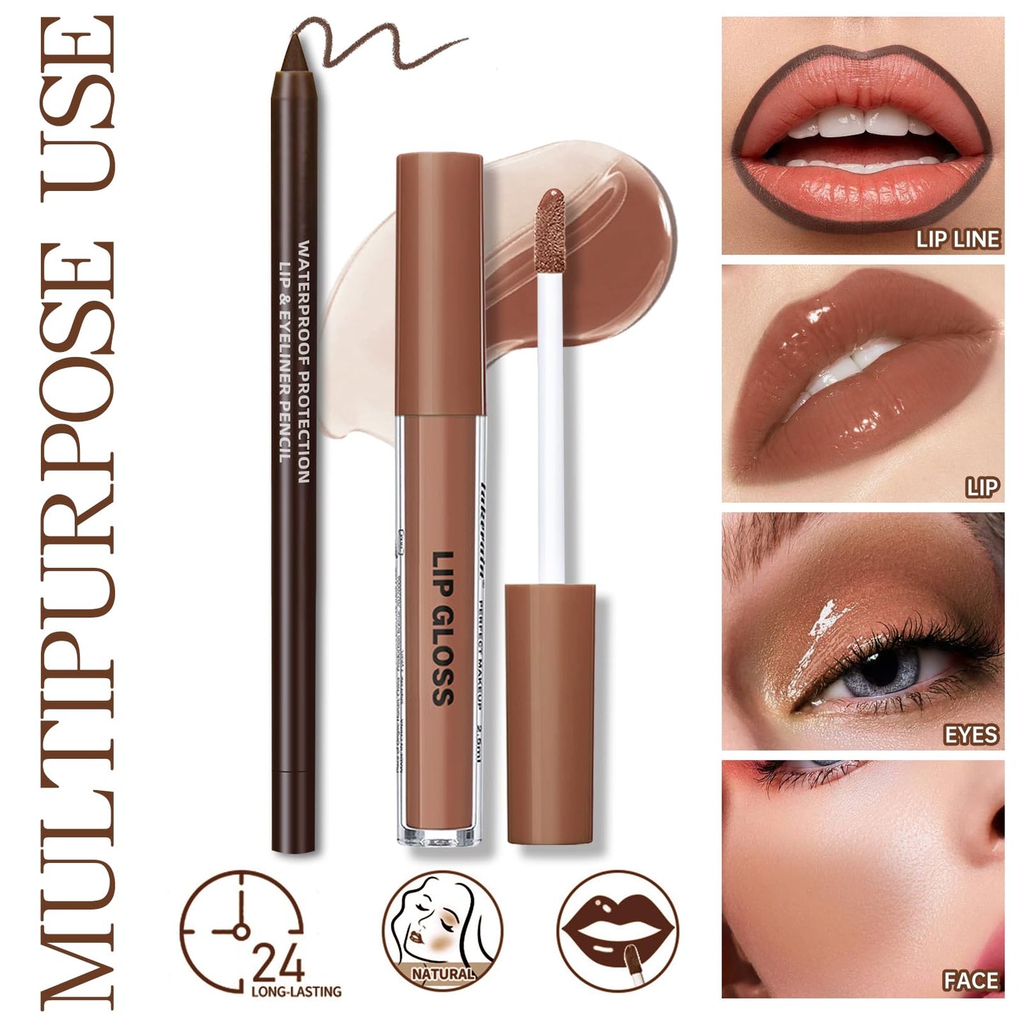 HOSAILY waterproof brown lip liner pencil close up view