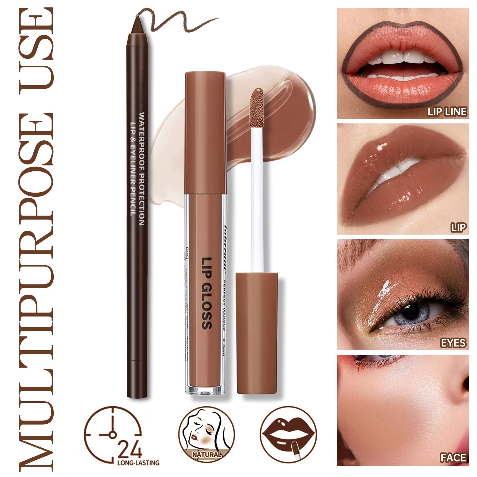 HOSAILY waterproof brown lip liner pencil close up view