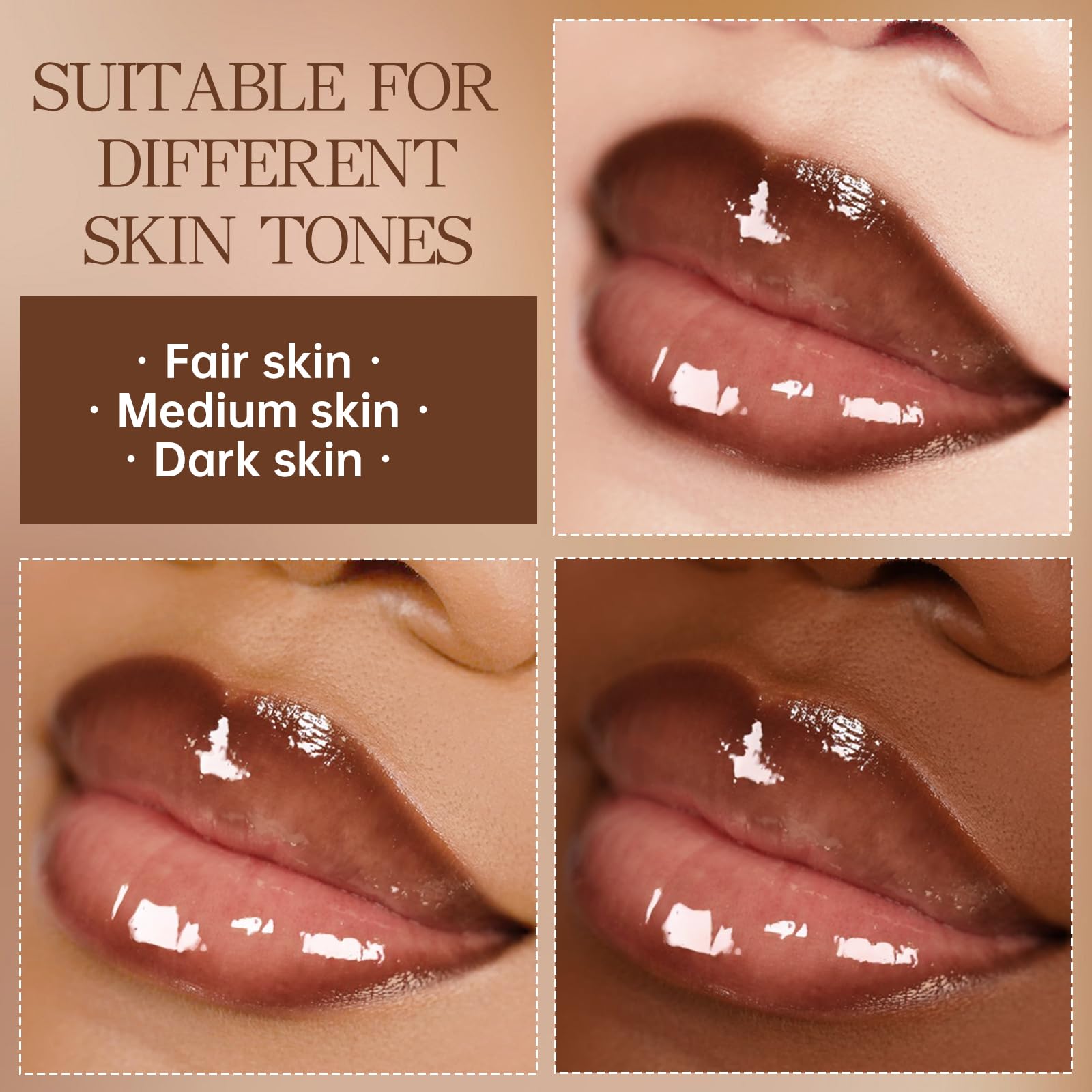 HOSAILY nourishing lip gloss set showing thin versus thick gradient application
