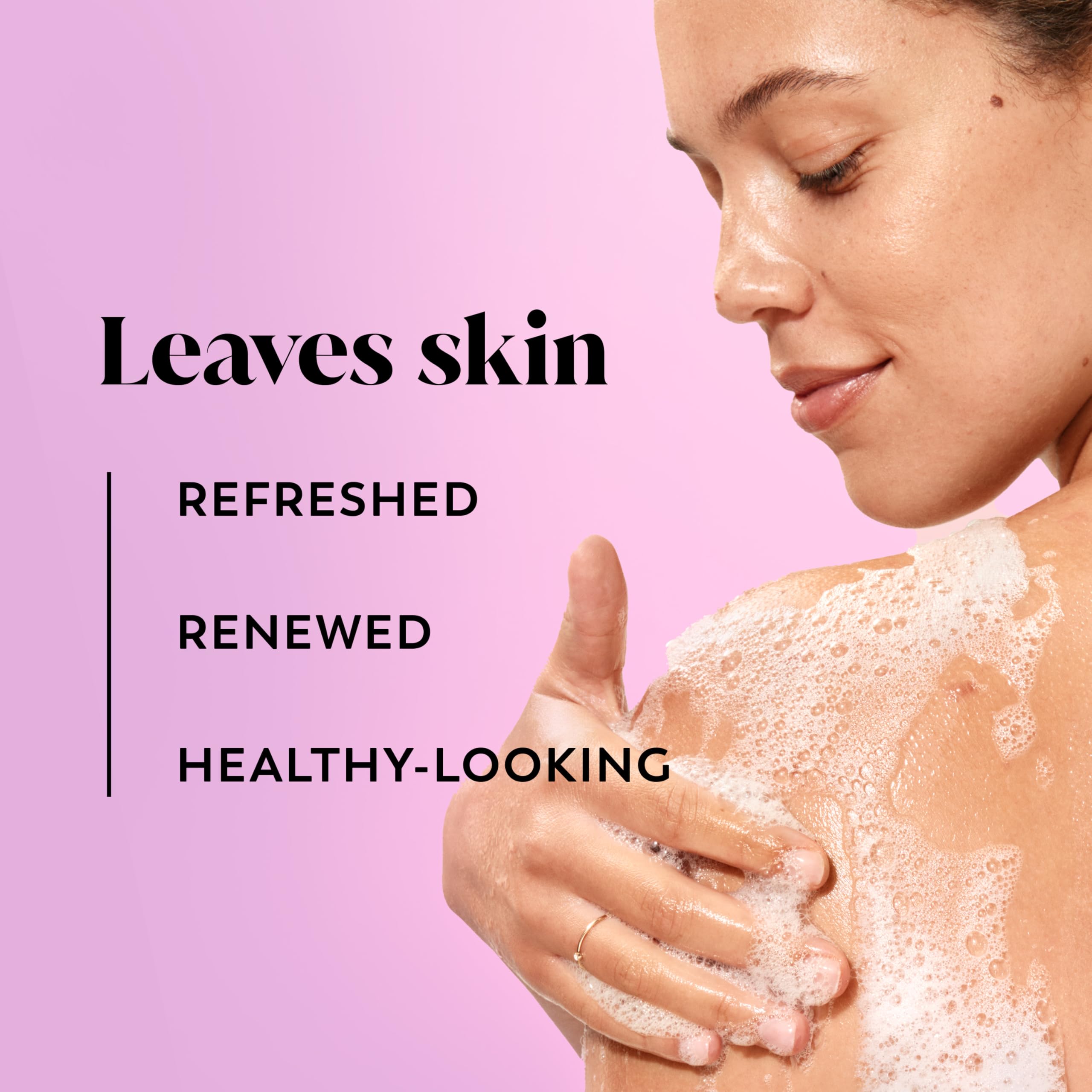 Close up of Olay peach and cherry blossom body wash label