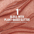Close up of plant-based glitter particles inside the gloss tube