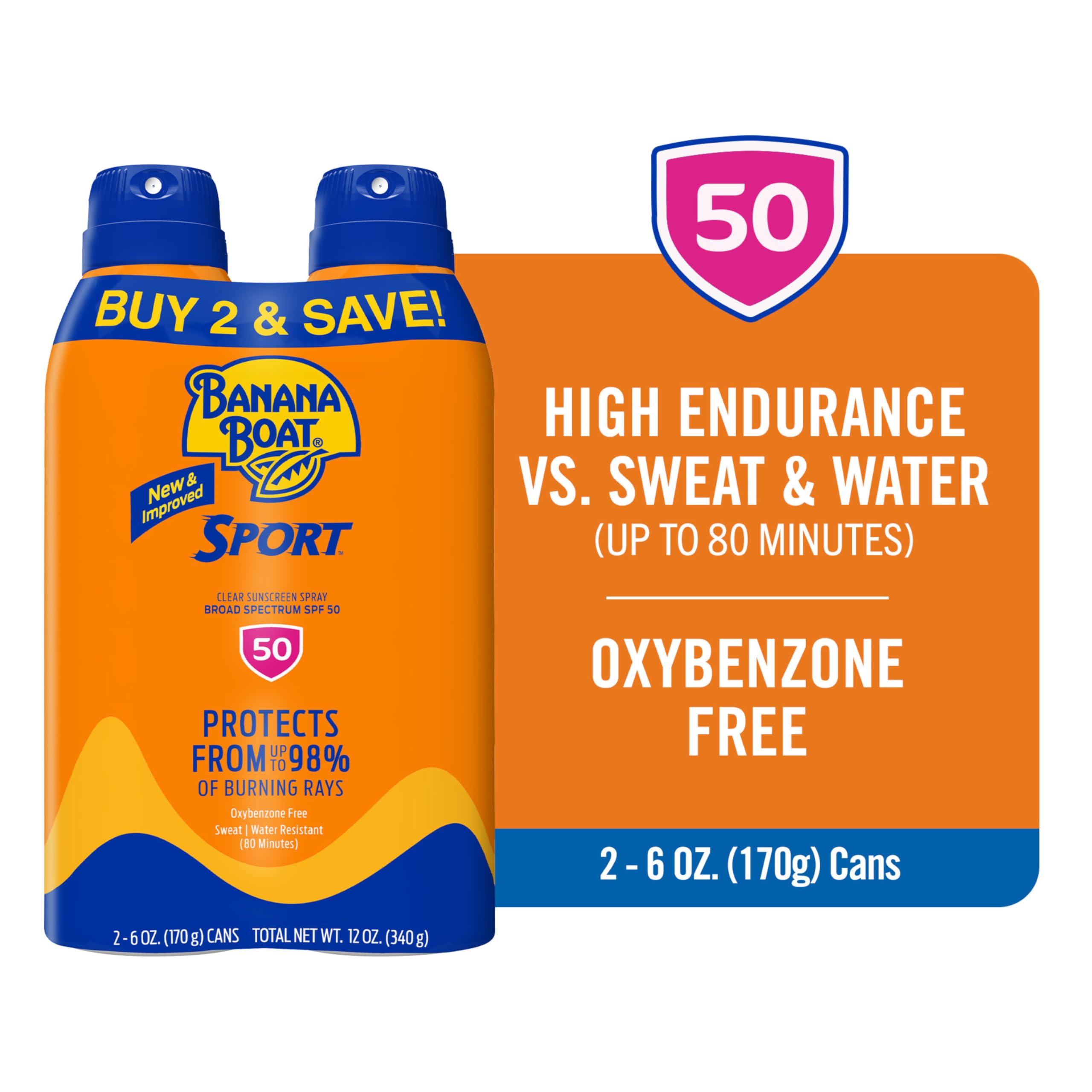 Banana Boat sport sunscreen spray bottles side by side