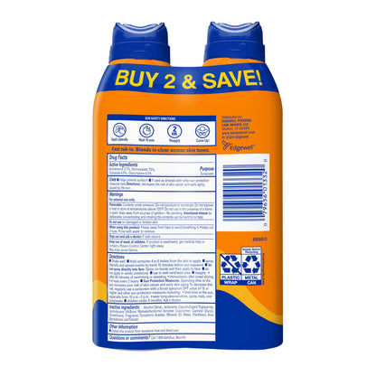Banana Boat SPF 50 sunscreen spray twin pack packaging back view