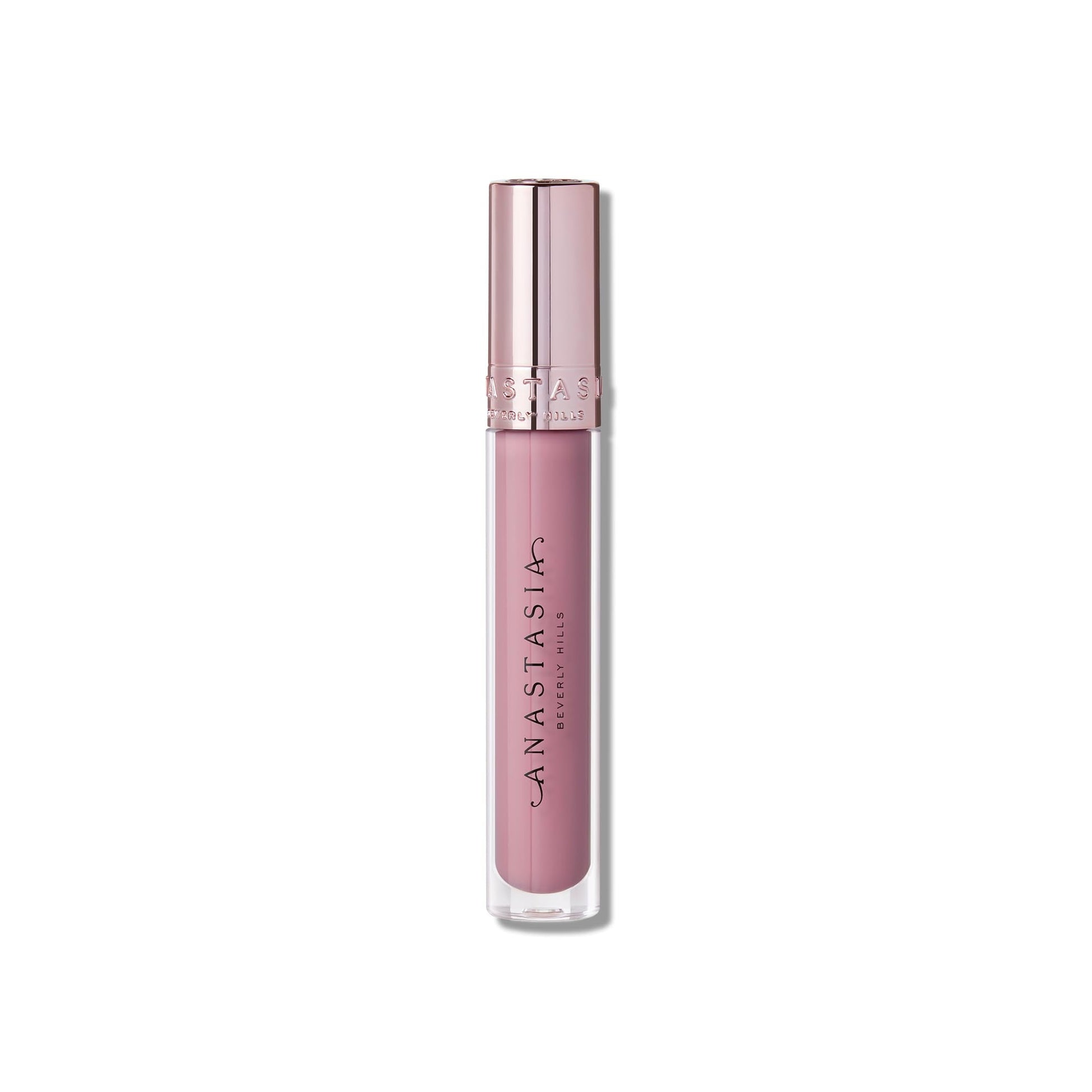 High-shine pink lip gloss applicator wand detail