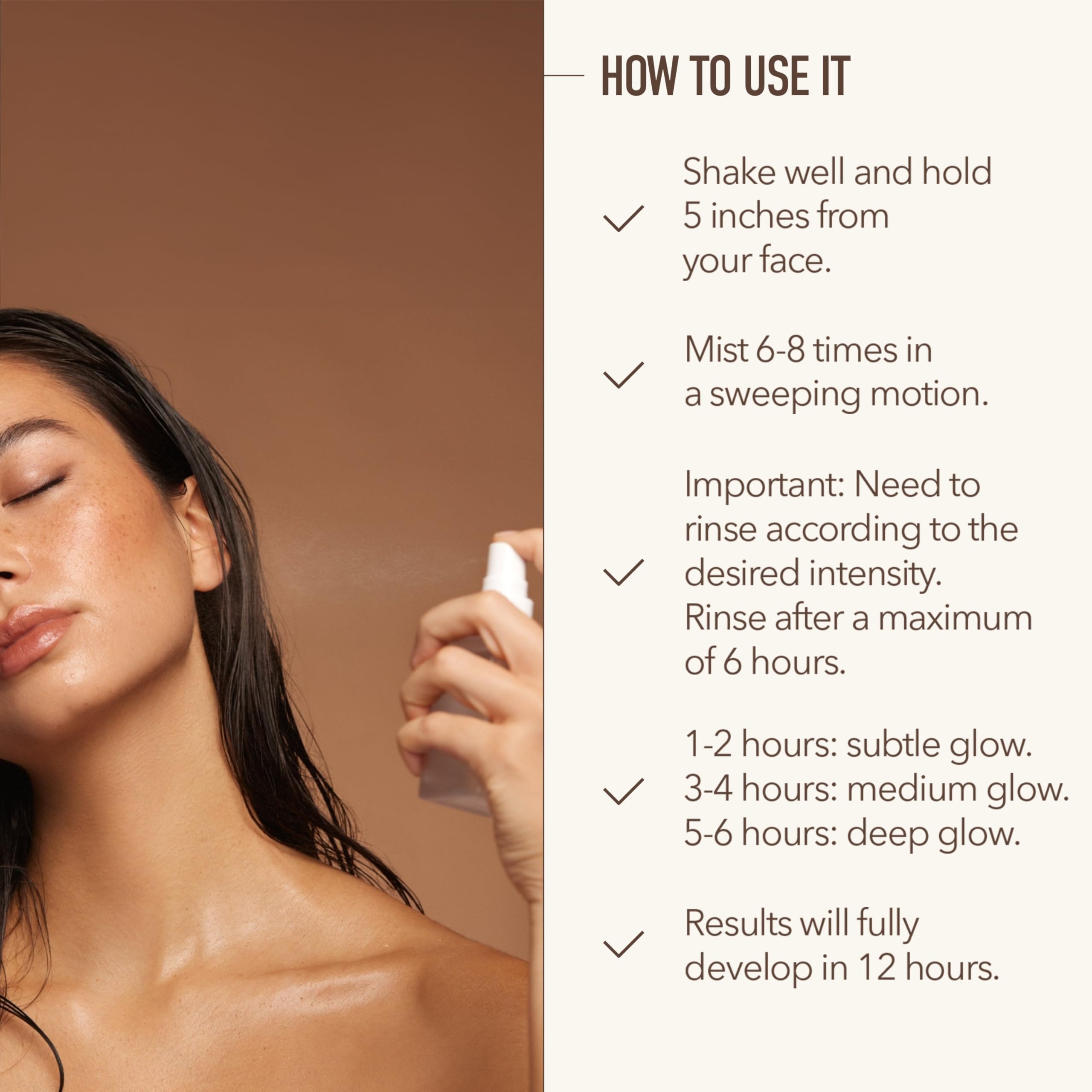Ingredients and benefits label of Nuda face tan water
